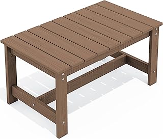 SERWALL Patio Coffee Table, HDPE Rectangle Outdoor Coffee Table, Brown