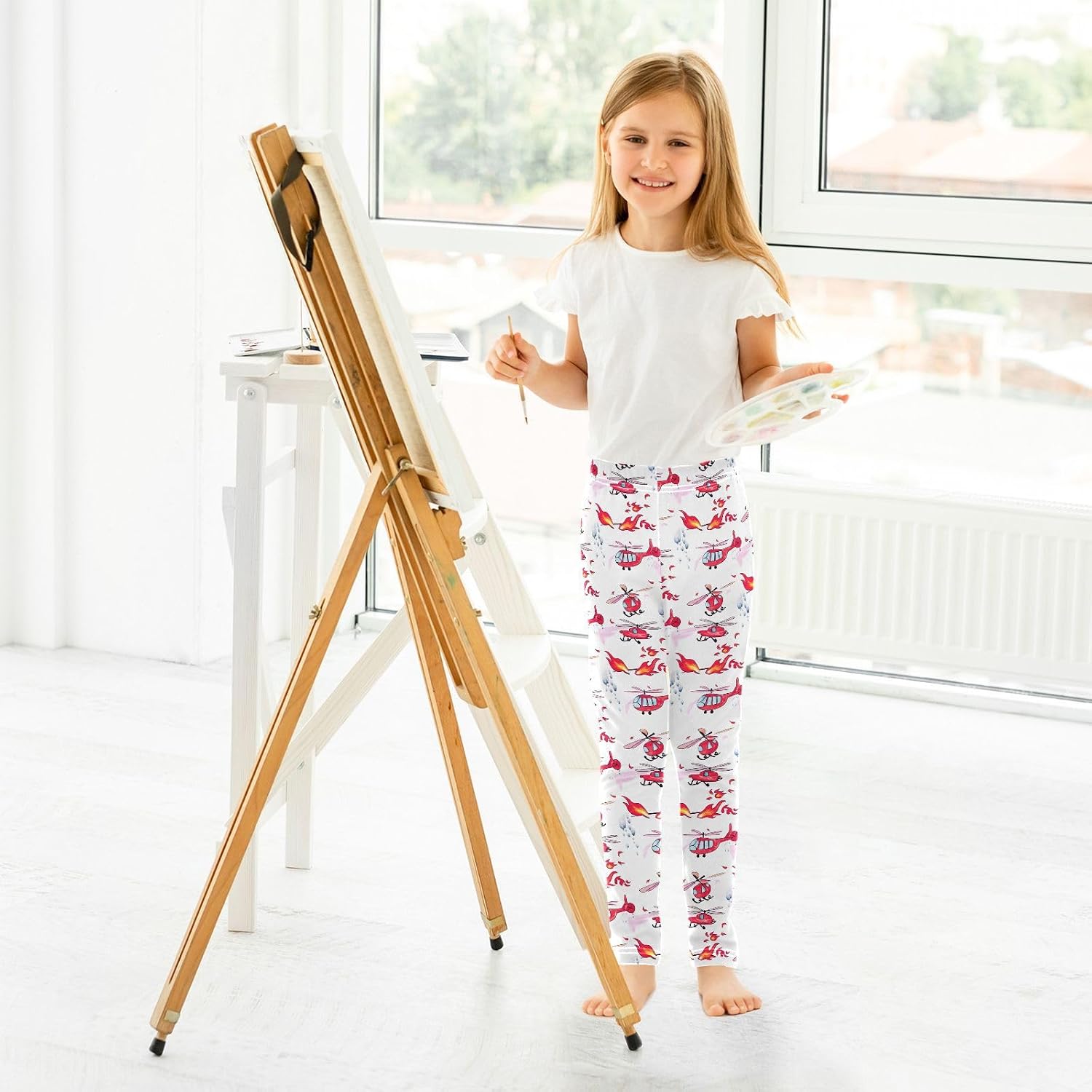 GAIREG Kids Full-Length Leggings Firefighter Helicopter