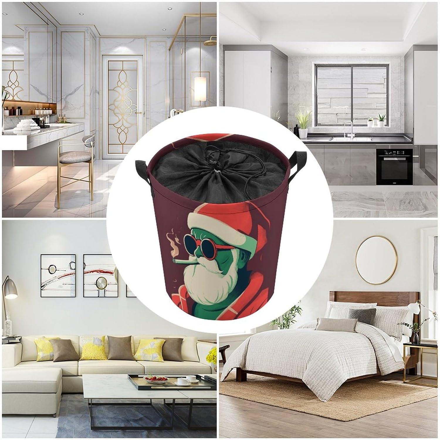Laundry Basket Laundry Bag Smoking Santa Claus Printed Foldable Laundry Basket with Easy Carry Handles for Clothes Towels in The Family And Dorm