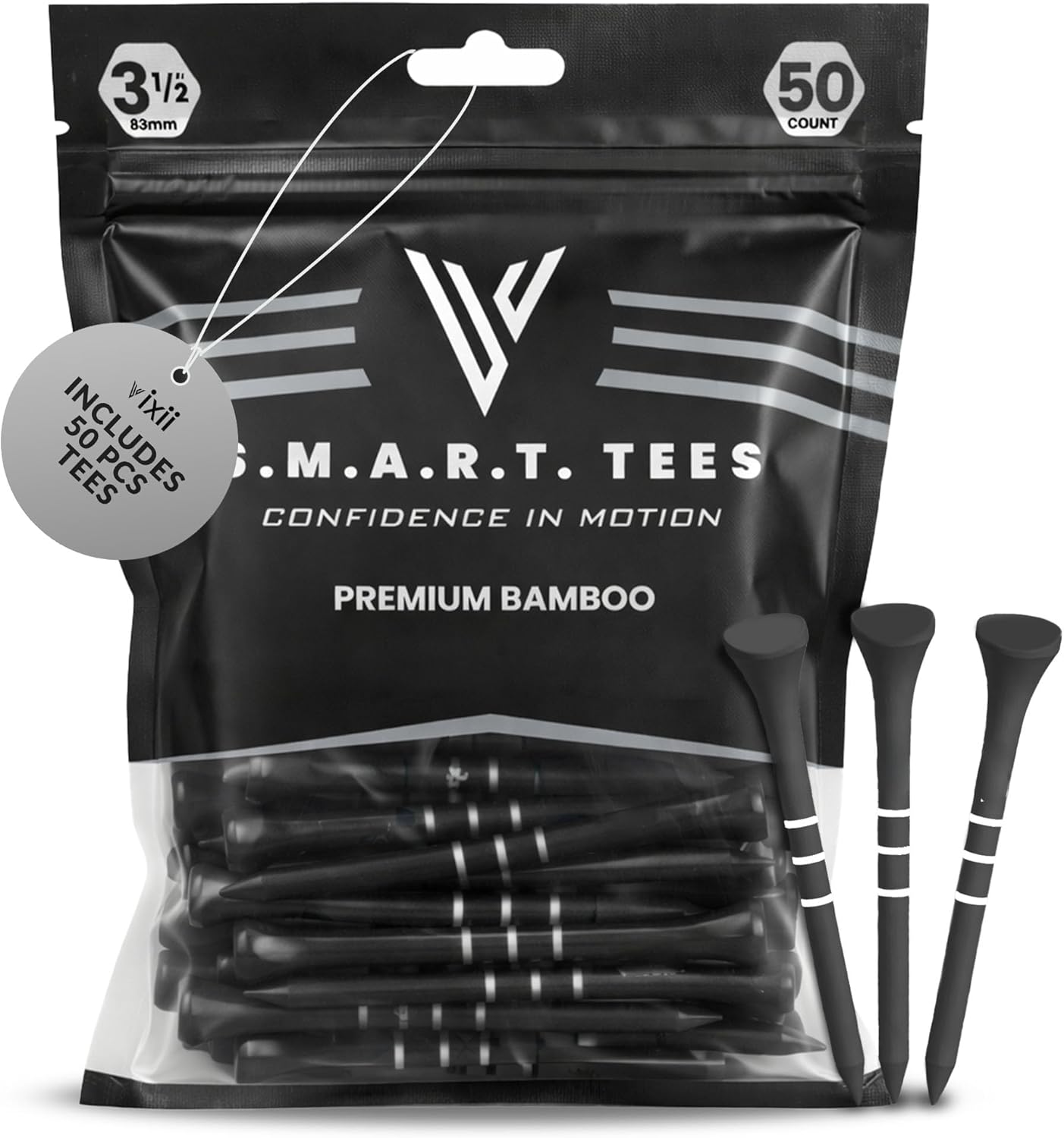 S.M.A.R.T Bamboo Golf Tees-Durable & Reliable Golf Tees for Women 50Pcs, 3 Marking Options (1.25" 1.5" 1.7"),Reduced Ball Spin Less Friction & Height Markers for Perfect Trajectory