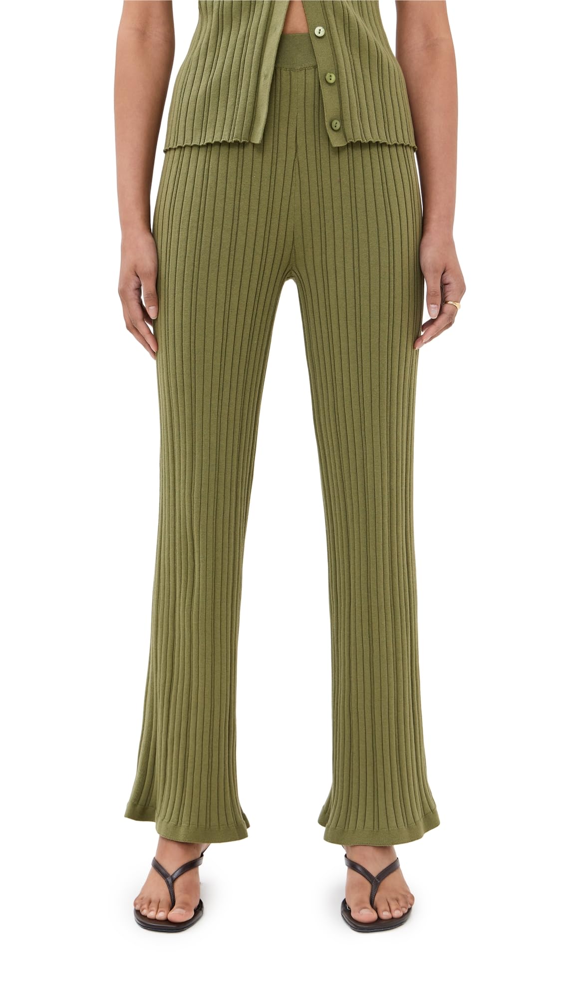 LE BOP Womens Ribbed Flare Pants