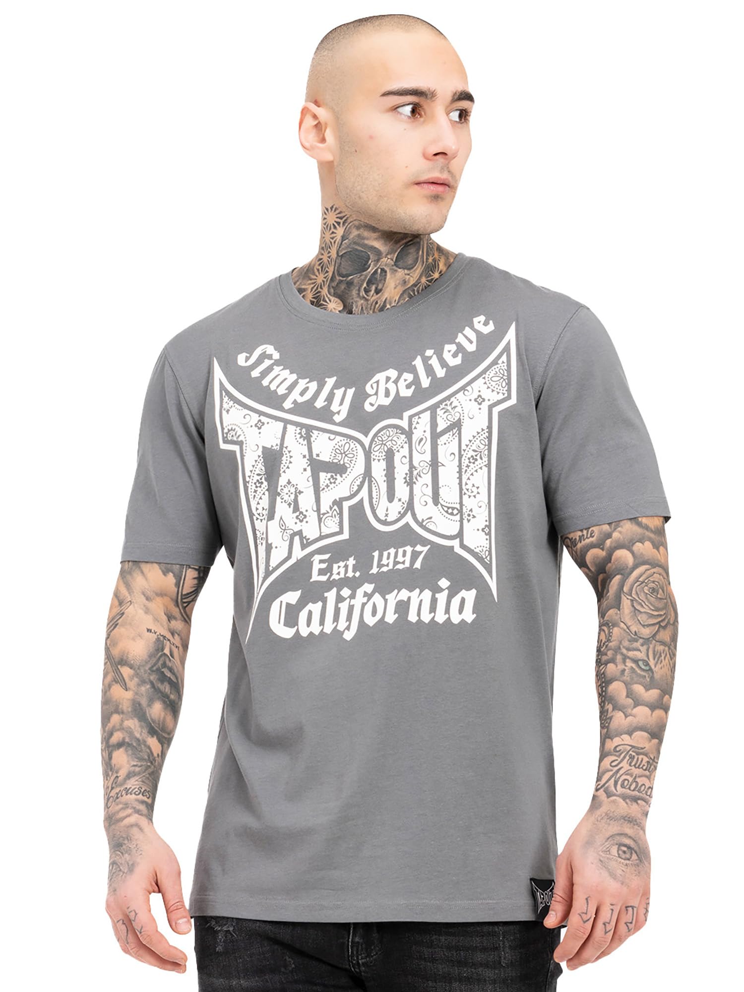 Tapout Haily BE Men's Loose Fit T-Shirt, Grey/White, L
