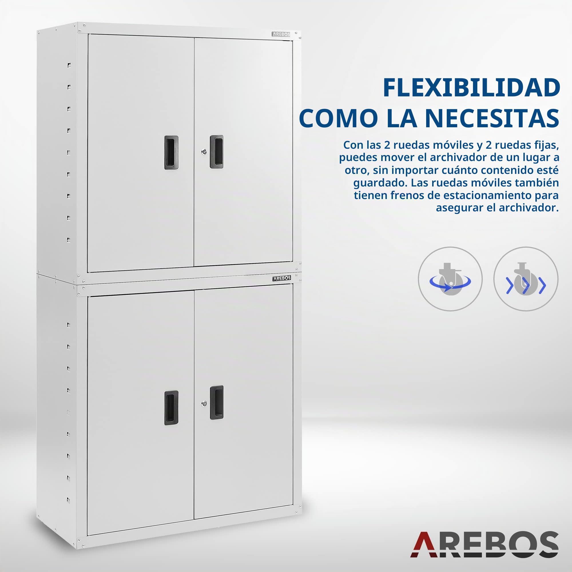 Arebos Armario de Oficina y Almacenamiento | 2 Estantes de Altura Ajustable | 180 x 90 x 40 cm