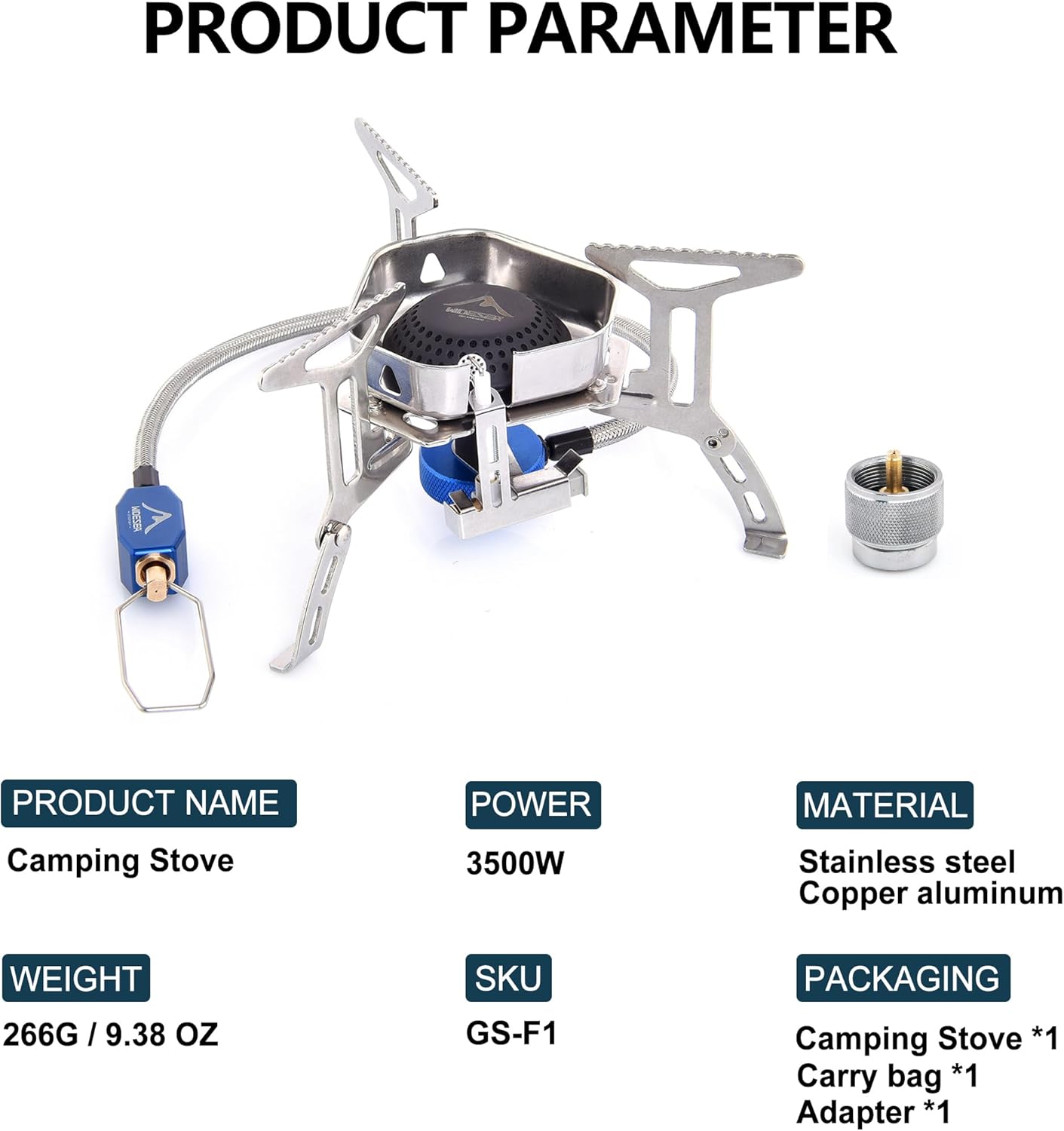 Widesea 3500W Windproof Camp Stove,Camping Gas Stove, Small Camping Stove with Piezo Ignition,Portable Collapsible Stove for Outdoor,Picnic, and Backpacking Hiking