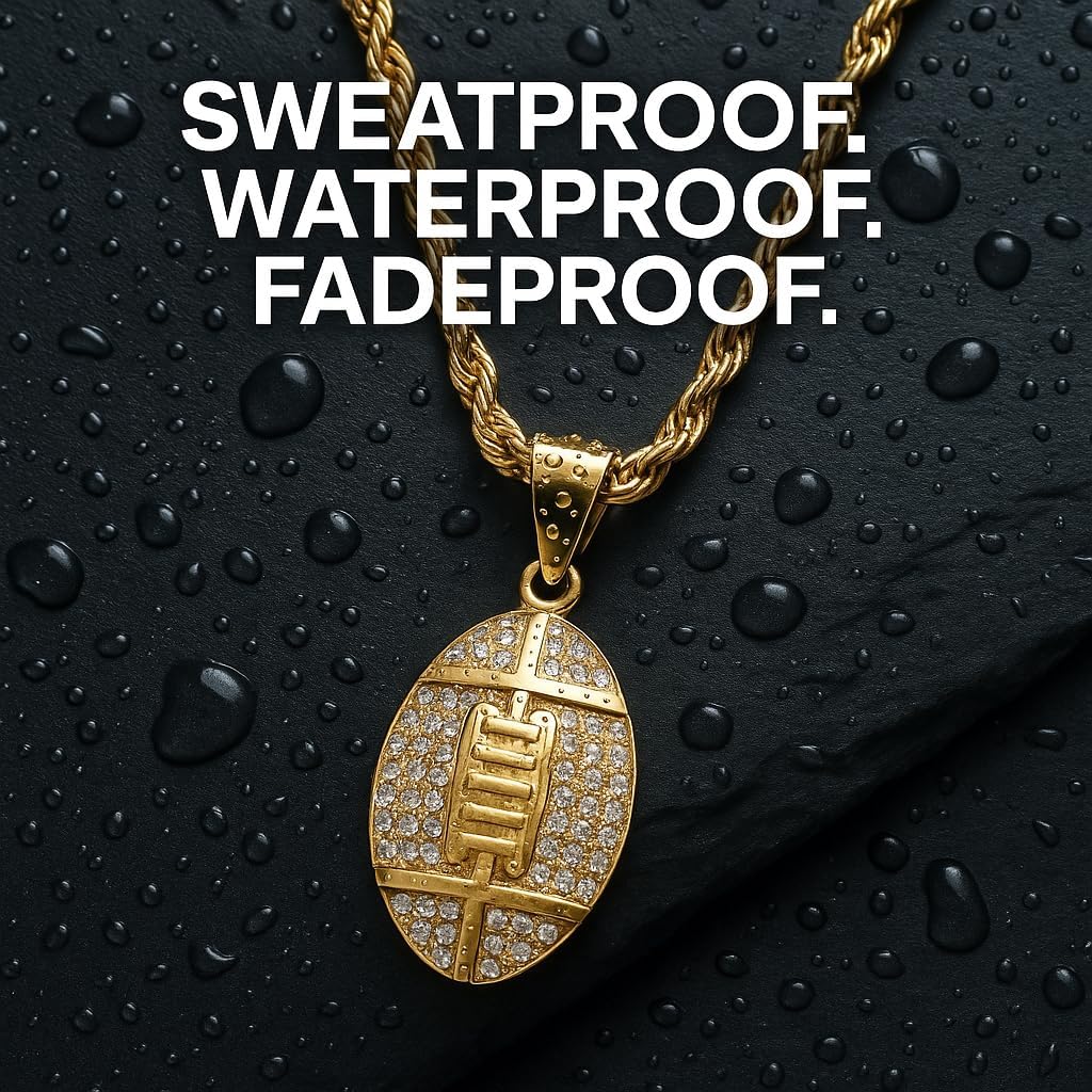 Gold-Plated Football Necklace by Steel Time