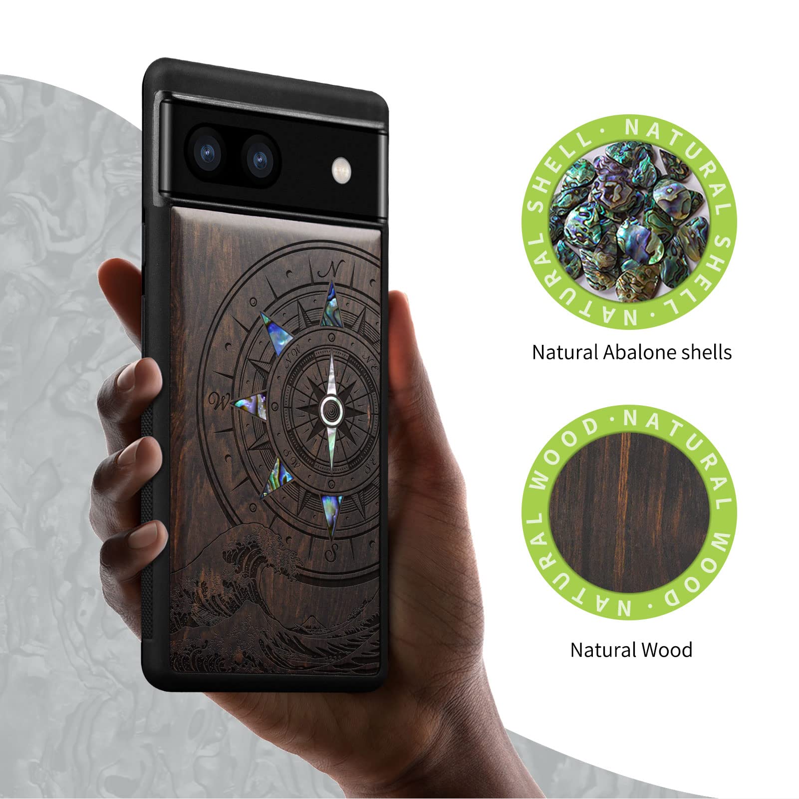 Custodia Google Pixel 6a Carveit In Legno Di Noce Con Intarsio Drago Orientale, Opera D'Arte - 4