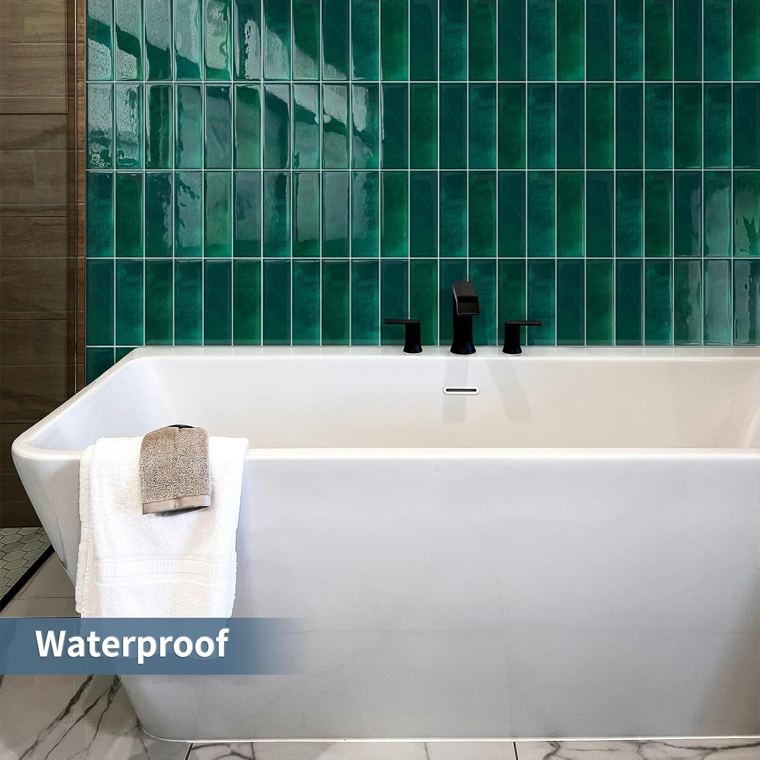 Dark Green Peel and Stick Tile Backsplash Self Adhesive Tiles for Kitchen Wall Bathroom (10-Sheet,12"x12")