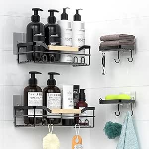 Amazon.com: TJ.MOREE Shower Caddy 4 Pack, Adhesive Black Bathroom