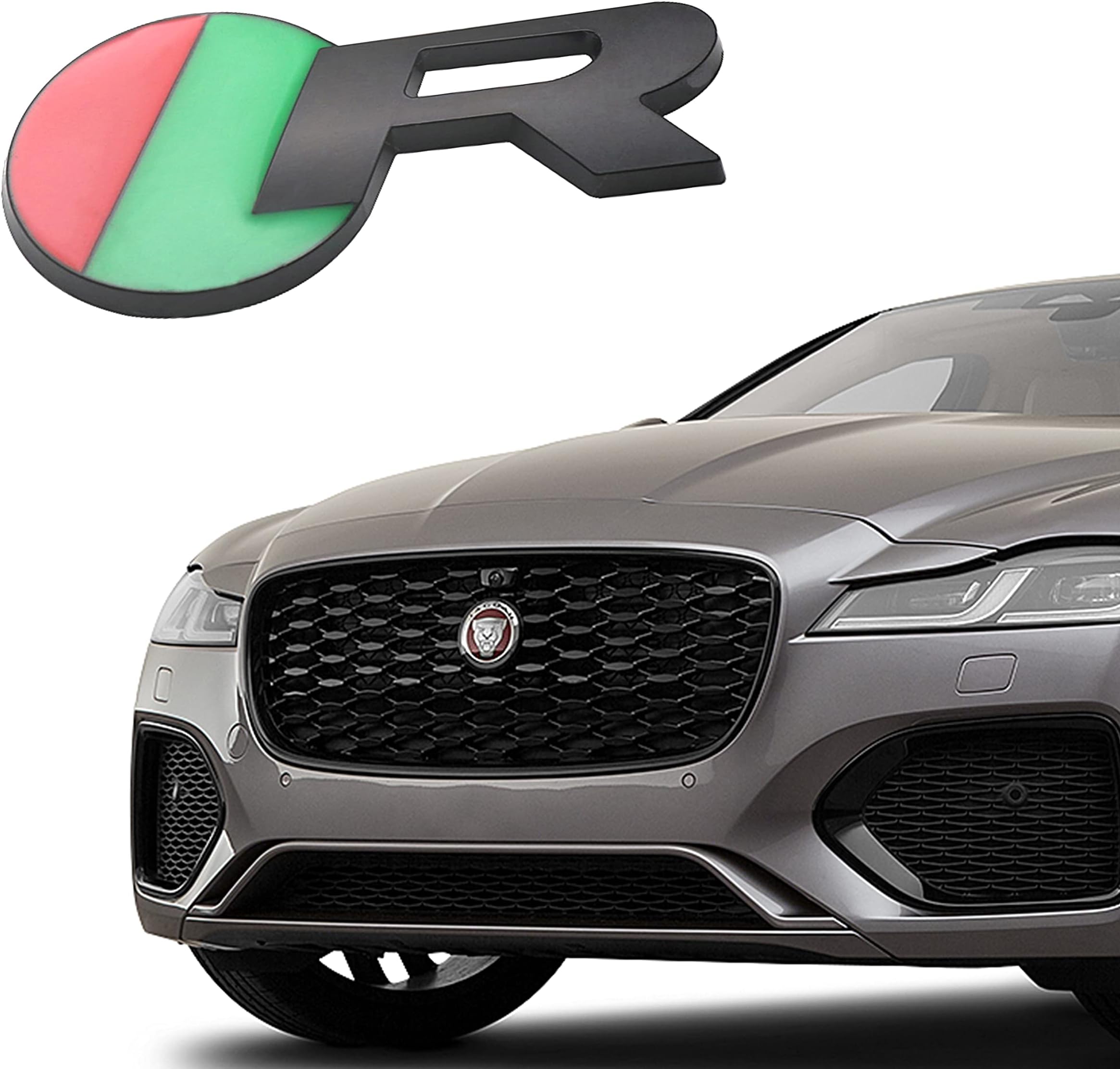 R-Dynamic Sports 3D Badge,Car Body Trunk Fender Front Grille R-Sport R S Emblem Logo Sticker,Special Vechicle Symbol Compatible with Jagvar Accessories(R-Sports Black Grille)