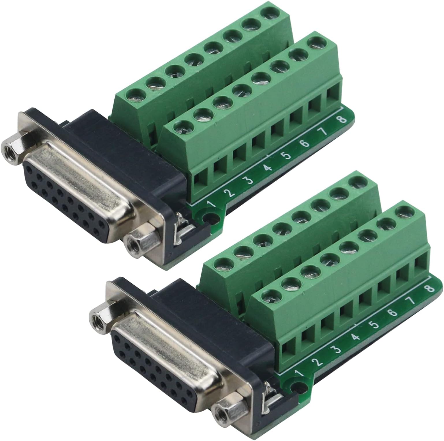 Antrader D-SUB 15pin Connector DB15 Female Adapter RS232 to Terminal Board Signal Module 2-Pack