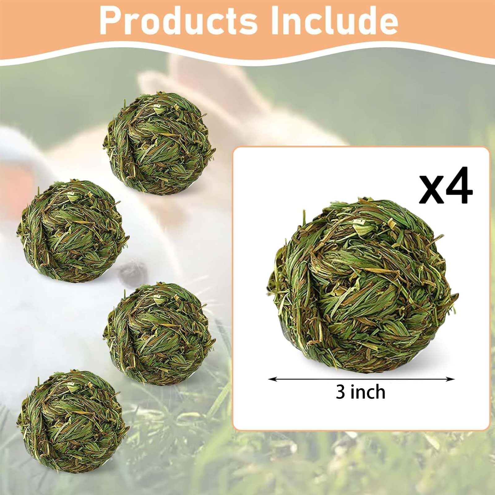 ZONGHUN Bunny Grass Toy 4 Pcs Natural Timothy Grass Guinea Pig Toys Rabbit Chew Toys Hamster Ball timothy hay for Rabbits Hamster Guinea Pigs Gerbils - Image 2