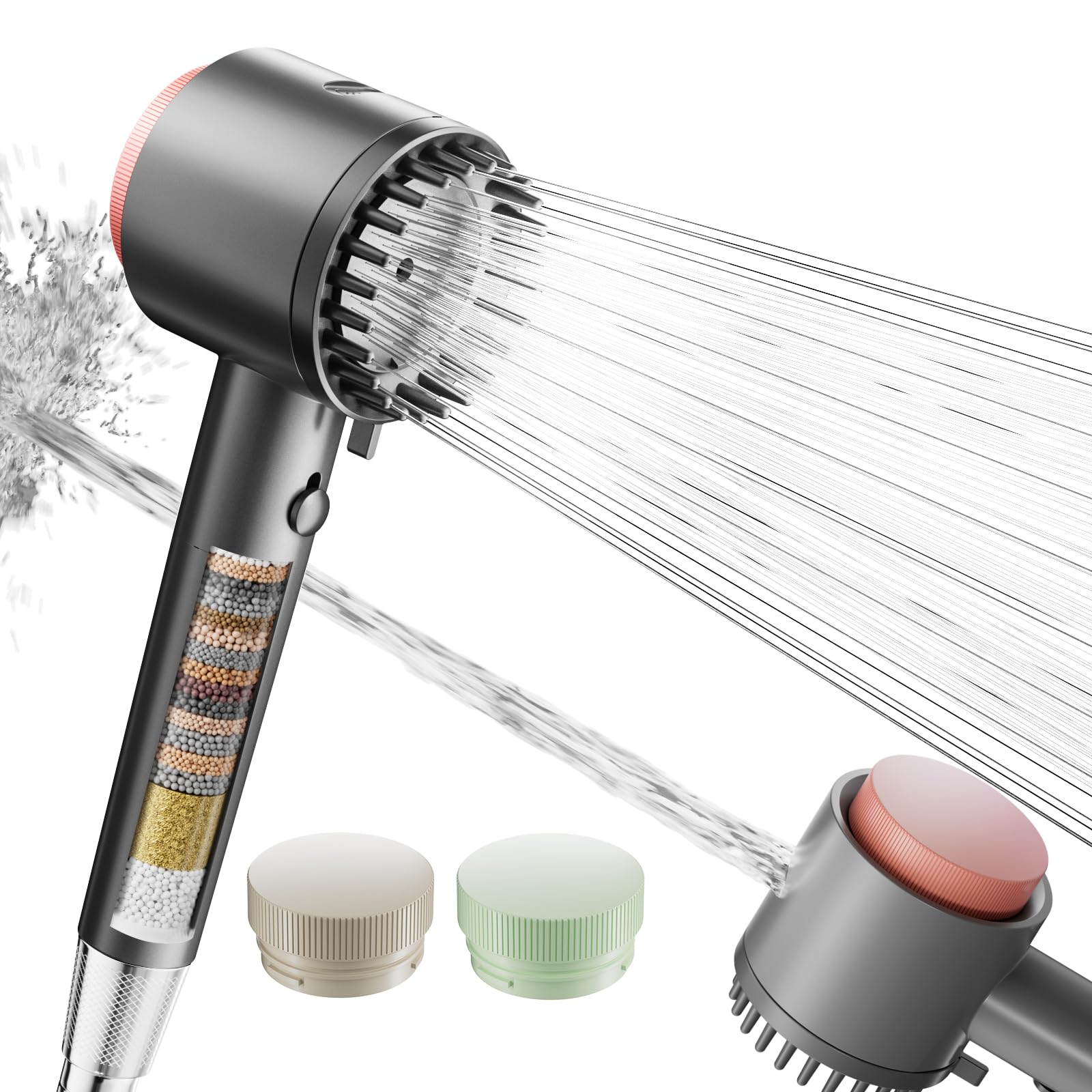 Cobbe Scented Filter Shower Head, Hard Water High Pressure Shower Head with 20 Stage Filter, 4+1 Spray Mode Powerful Built-in Power Wash for Remove Chlorine, Three Blended fragrances, Grey
