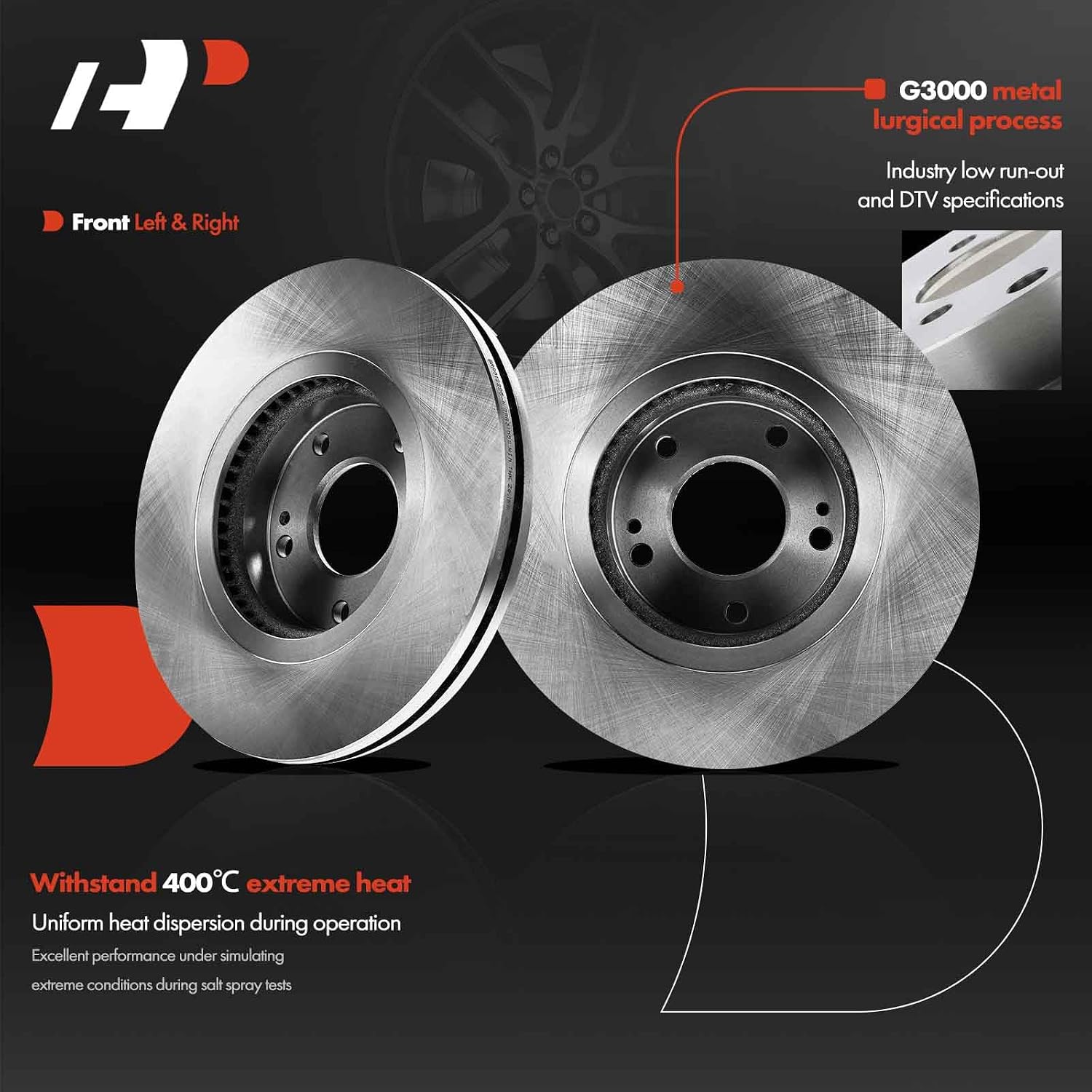 A-Premium 11.82 inch (300.3mm) Front Vented Disc Brake Rotors Compatible with Select Kia and Hyundai Models - Sorento 2011-2013, Santa Fe 2010-2012, Sport Utility, 2-PC Set