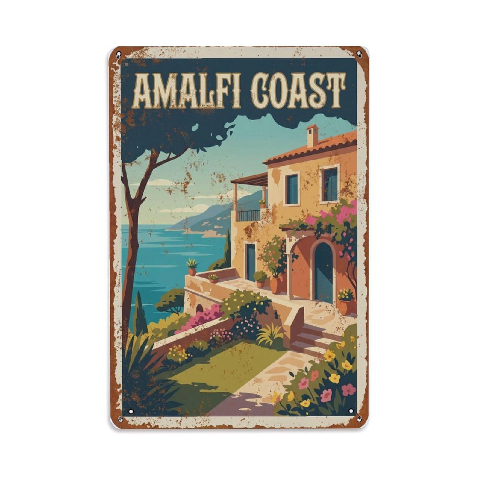 Vintage Travel Residence Italy Seaside Metal Tin Sign Plaque Wall Decor for Cafe, Club Bar, Office, Home Garden Metal Poster 8x12Inch