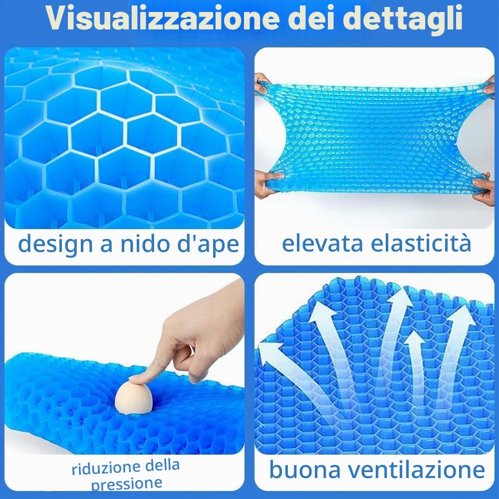 Cuscino da seduta extra large in gel per sciatica e sollievo dal dolore alla schiena, cuscino XL a nido d'ape per auto, per guida, ufficio, viaggi, sedia a rotelle, giochi e sedili da stadio, supporto