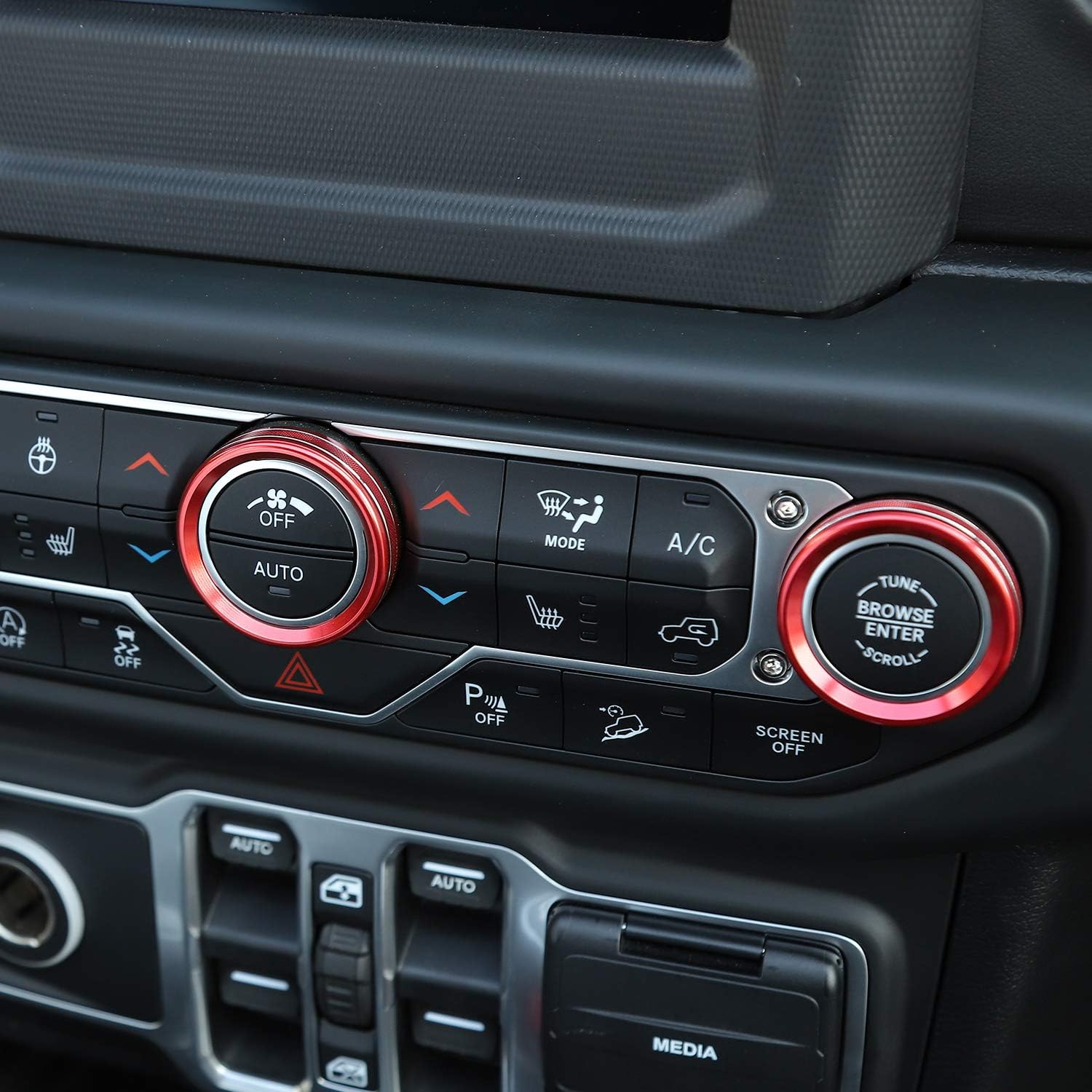 JeCar Air Conditioner Switch Knob Cover Interior Trim Kits Compatible with Jeep Wrangler 2018-2023 JL JLU & 2020-2023 Gladiator JT, Red