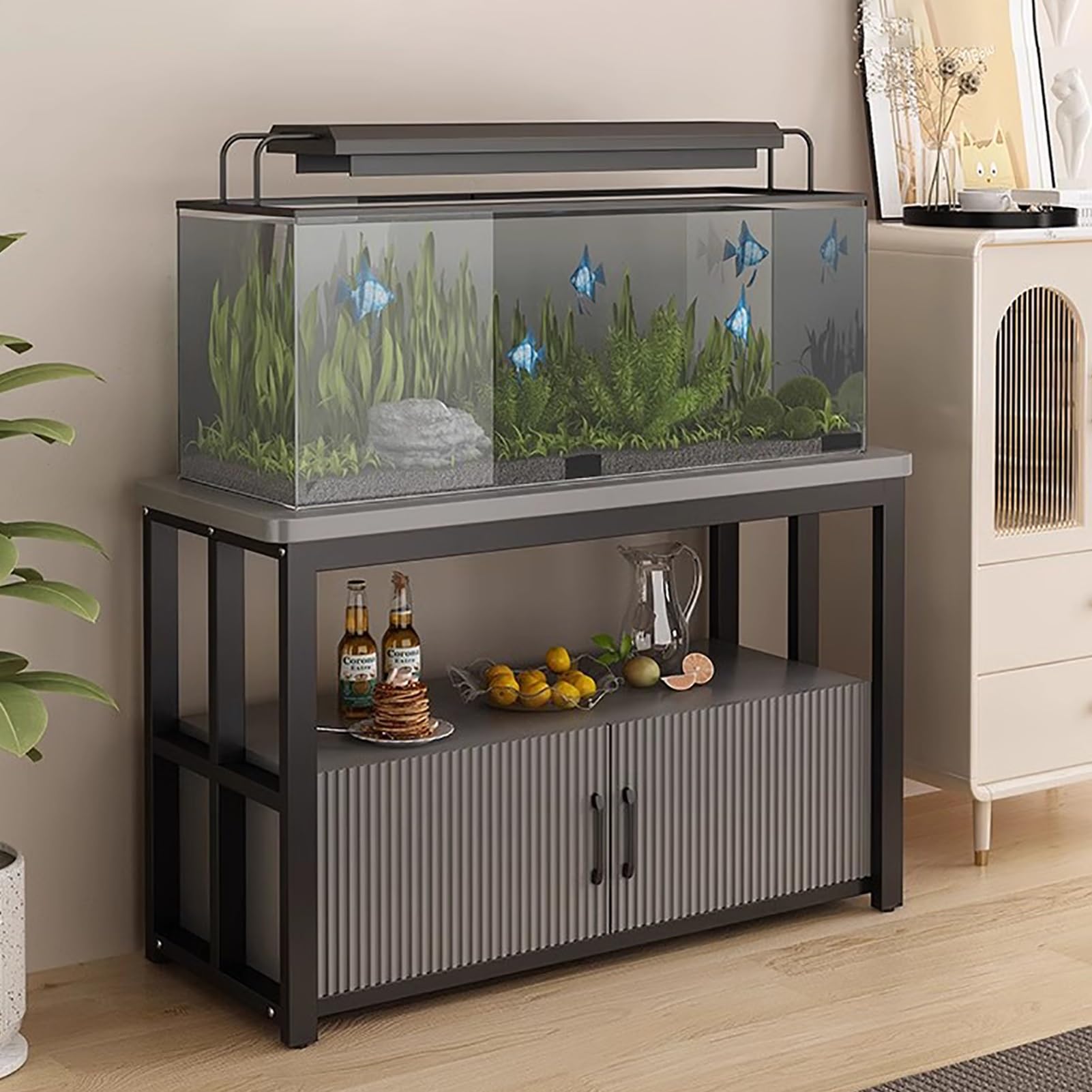 Mueble para acuario de 20 a 30 galones con puertas y estante de esquina