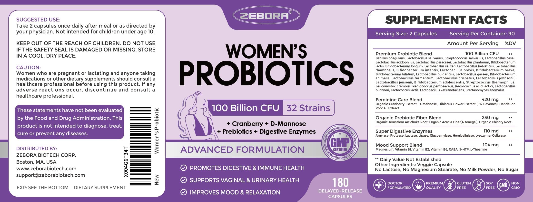 ZEBORA Probiotics for Women - 100 Billion CFUs, 90 Capsules — Amazon image 9