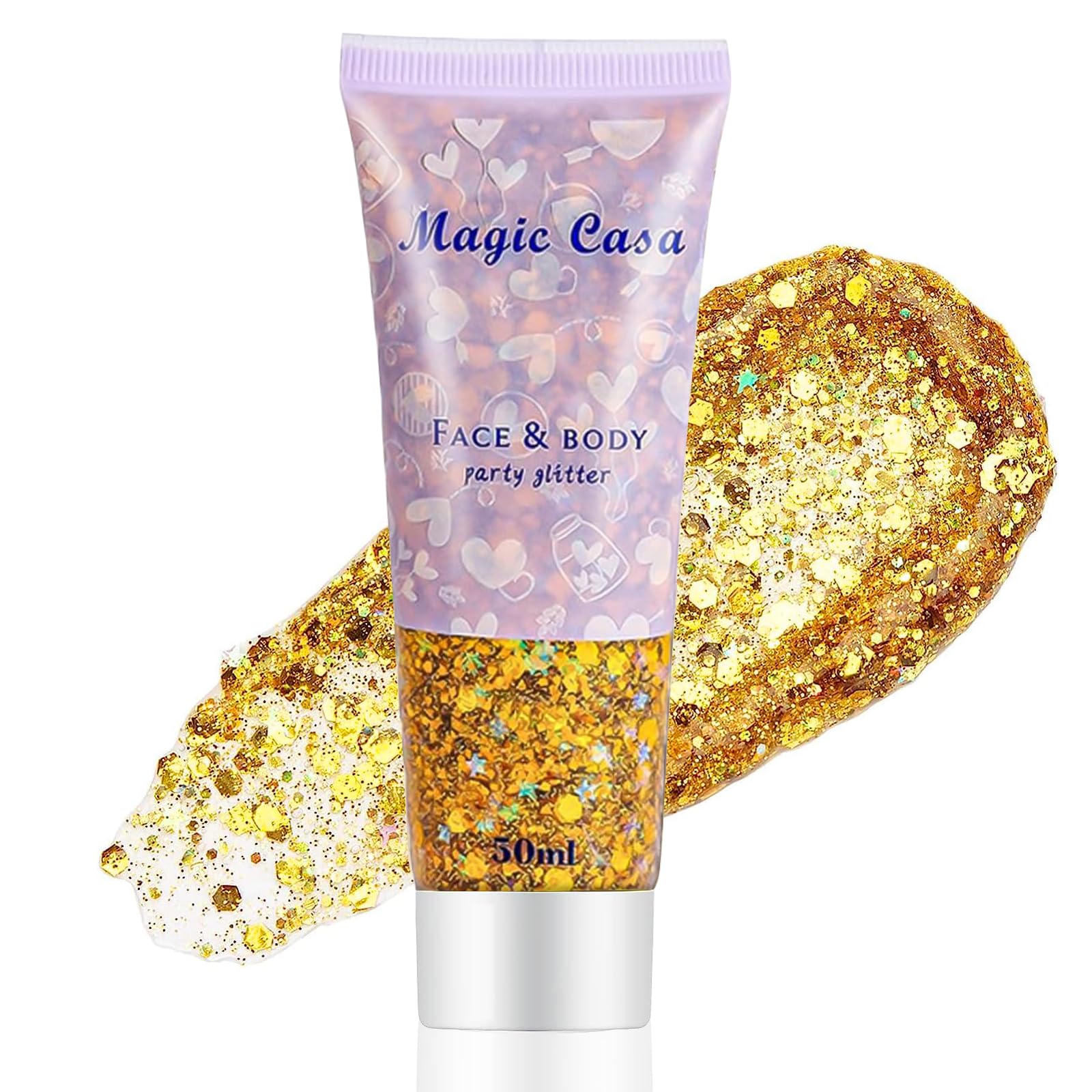 Ceboic Gel Purpurina Cara, 50ml Gel de Purpurina Corporal para Maquillaje Festival, Chunky Glitter Sirena Lentejuelas Purpurina Líquida para Cejas Pelo Labios Halloween Maquillaje Birthday
