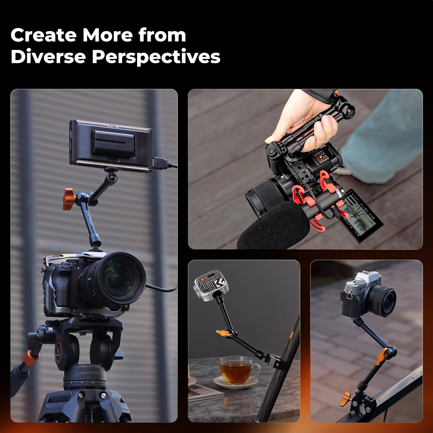 K&F CONCEPT Magiczne ramię 24.9 cm z zaciskiem, super zacisk ze śrubą 1/10.2 cm, ramię aparatu do statywu DSLR Action Cam Monitor, uchwyt na kamerę, kompatybilny z Osmo Pocket 3 / Action 6 GoPro Hero