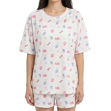 Women's Short Sleeve T-Shirt Pajama Sets Summer Soft Fruit Print Relaxed Fit Lounge Sleepwear