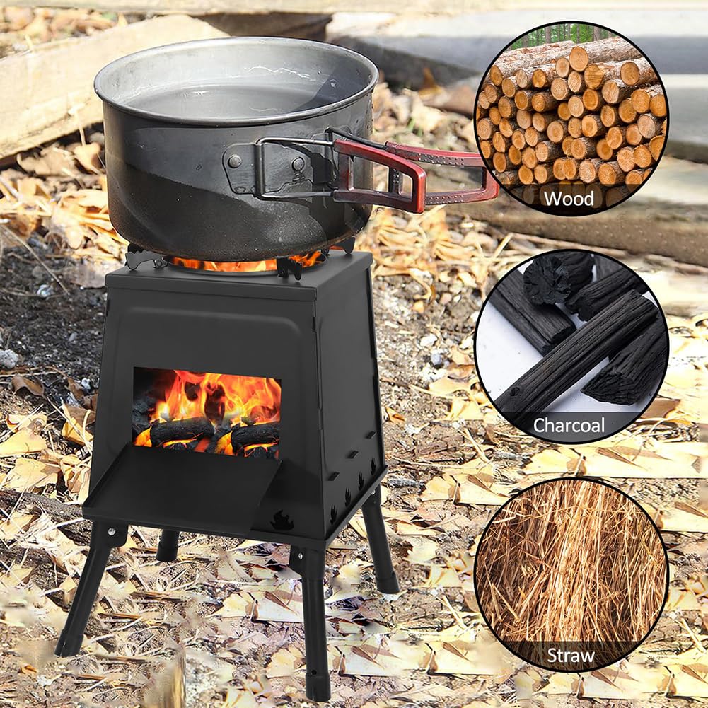 Przenośny piec na drewno, kempingowy piec na drewno z torbą do przenoszenia, składany, wielofunkcyjny palnik do użytku na zewnątrz, ognisko, gotowanie, kemping, piknik, grill, wędkowanie myśliwskie