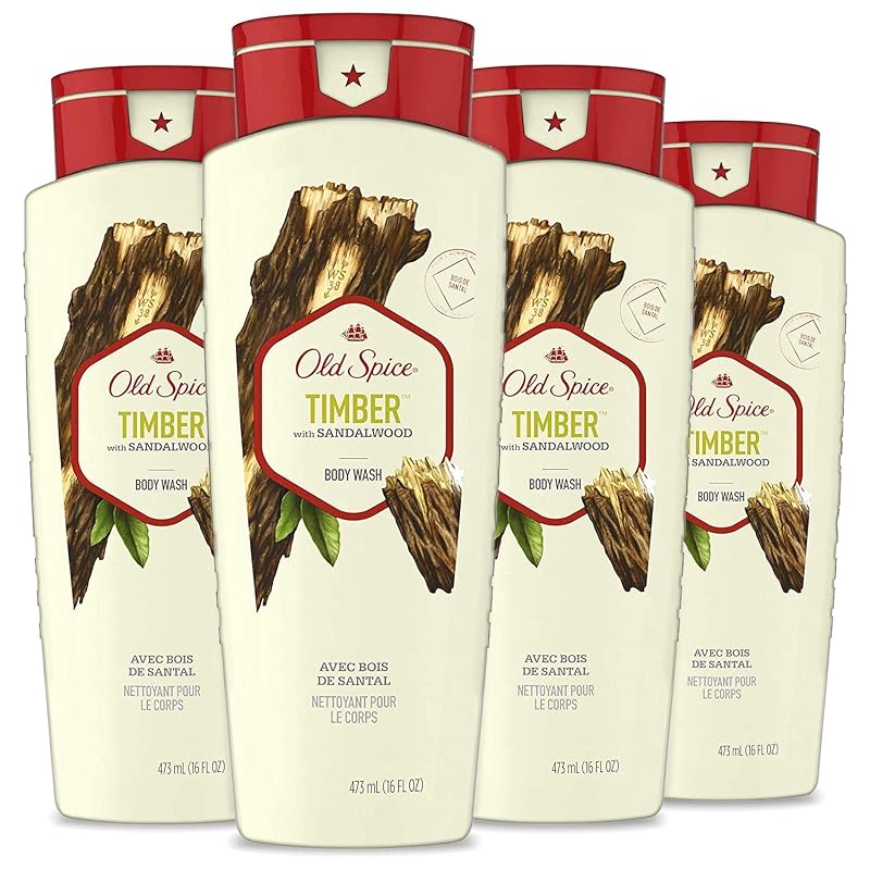 Sabonete líquido corporal masculino Old Spice Timber com sândalo, Pacote com 4