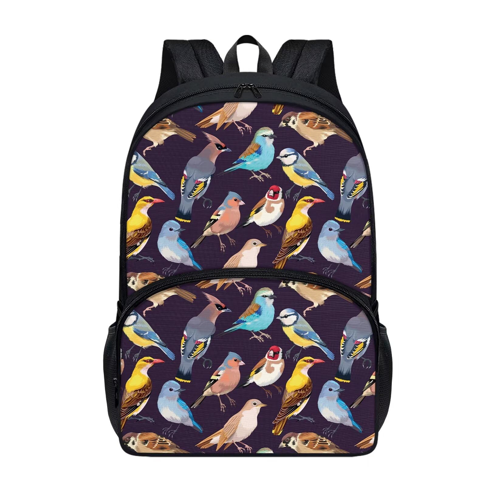 Howilath 17" Large Capacity Backpack with Adjustable Straps, Cute Colorful Birds Print Canvas Backpack Teens Bag Bookbags