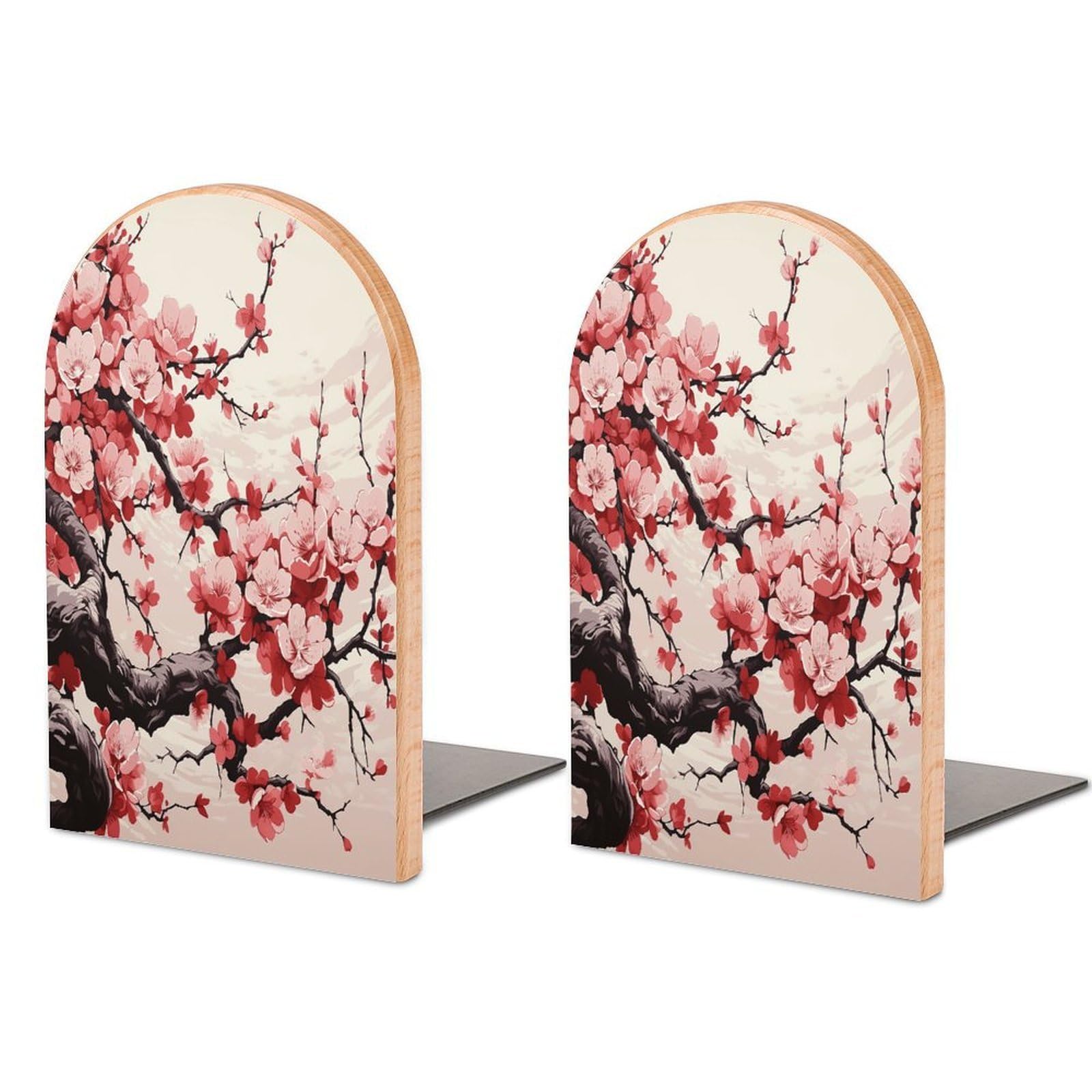 Sujetalibros de madera japonesa de cerezo decorativos y antideslizantes para estanterías 1 par