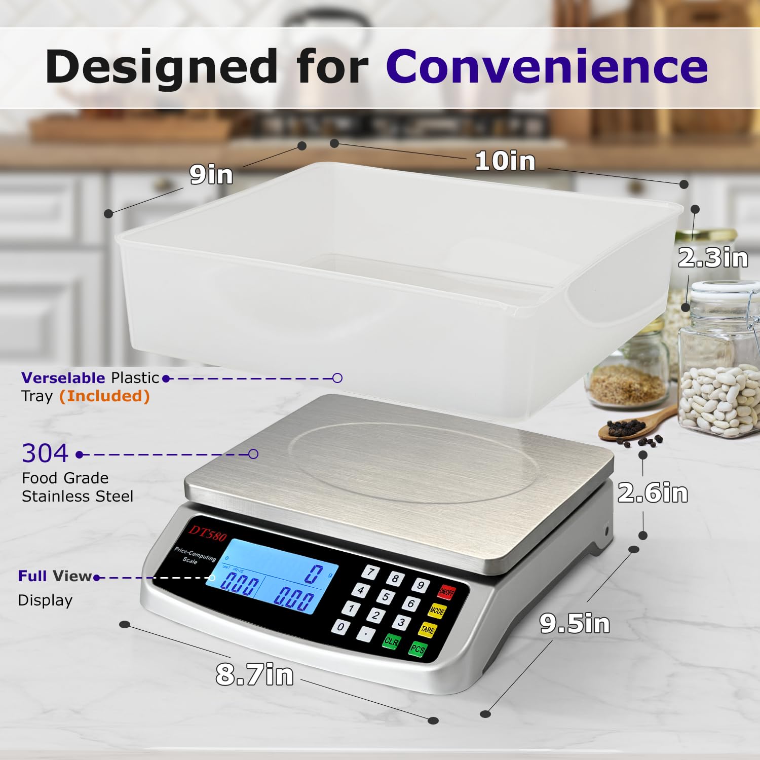 50 kg Lebensmittelwaage, große digitale Küchenwaage mit Tablett, 304 Edelstahl, kommerzieller Preis-Computerwaage, Zählwaage zum Backen, Kochen, Fleisch, Industrie, Zählen, Adapter im Lieferumfang