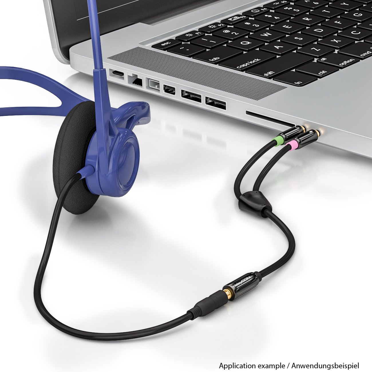 deleyCON Adapter PC do Zestawu Słuchawkowego - Kabel Audio Y Stereo Splitter - Jack 3,5 mm 1x Gniazdo na 2x Wtyk 3,5 mm - do Słuchawek Gamingowych z Mikrofonem Podłączanych do PC Lub Laptopa