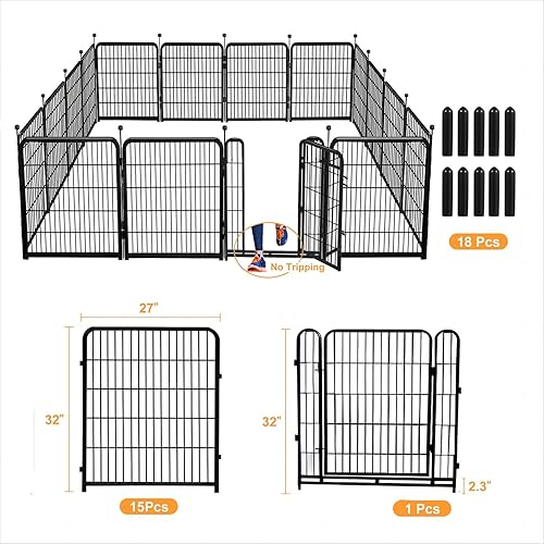 Miniatura 3 de Valla decorativa de jardín con puerta de 24 pulgadas de alto x 16 pies de largo, 8 paneles de barrera de hierro resistente para patio, adecuada para