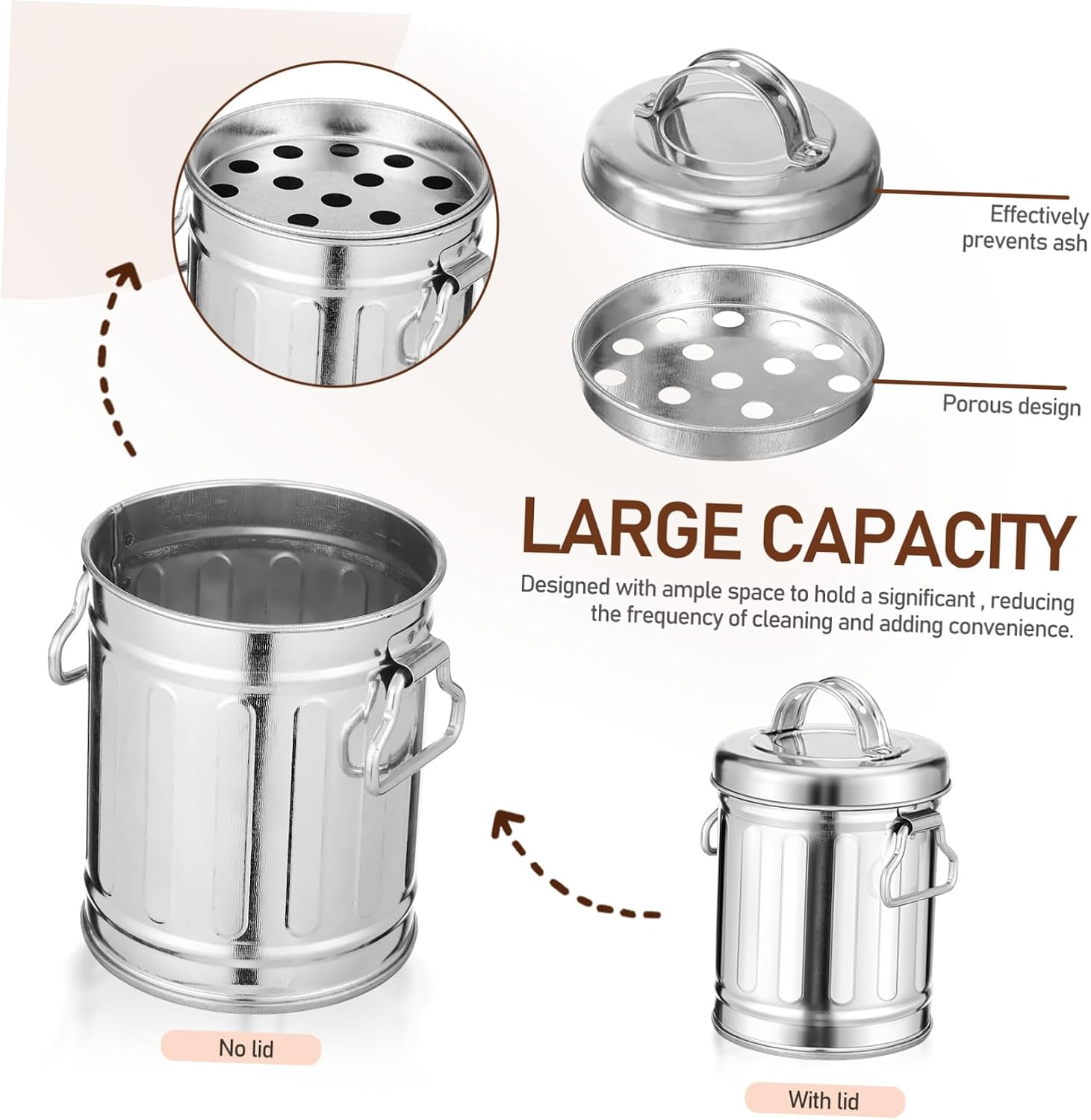 Vintage Galvanized Metal Bucket Ashtray with Lid Compact Desktop Trash Can Multifunctional Storage and Cigar Ashtray