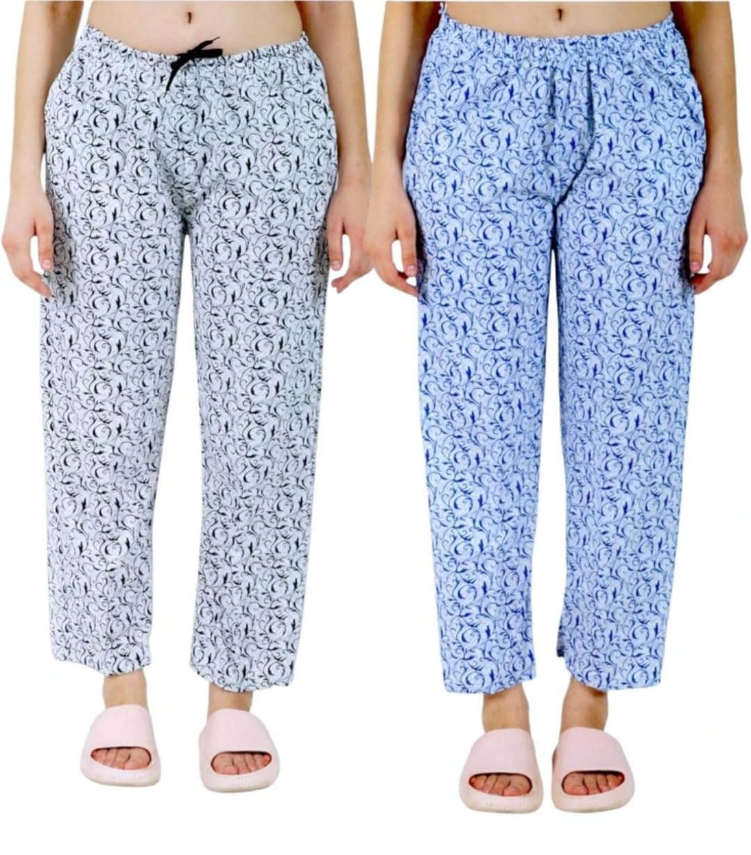 ladywillington Women's Track Pant Lower Fully Stretchable Free Size Cotton Printed Payjama/Lounge Wear –Soft Cotton Night Wear/Pyjama for Women(Pack of 2 PCS),Prints May Vary (Assorted Pyjama),-picture-46