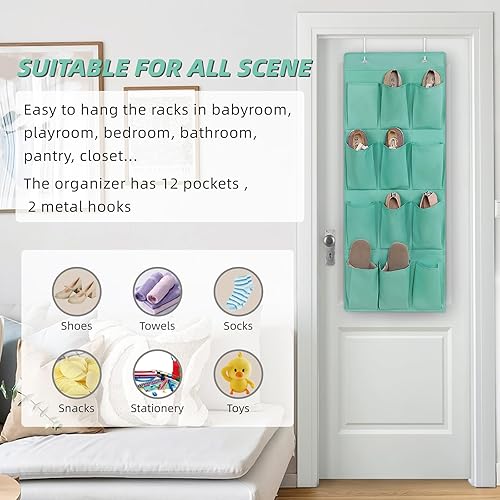 Miniatura 6 de Organizador de zapatos sobre la puerta, soporte de almacenamiento colgante con 12 bolsillos grandes para puerta de armario, zapatos para hombres,