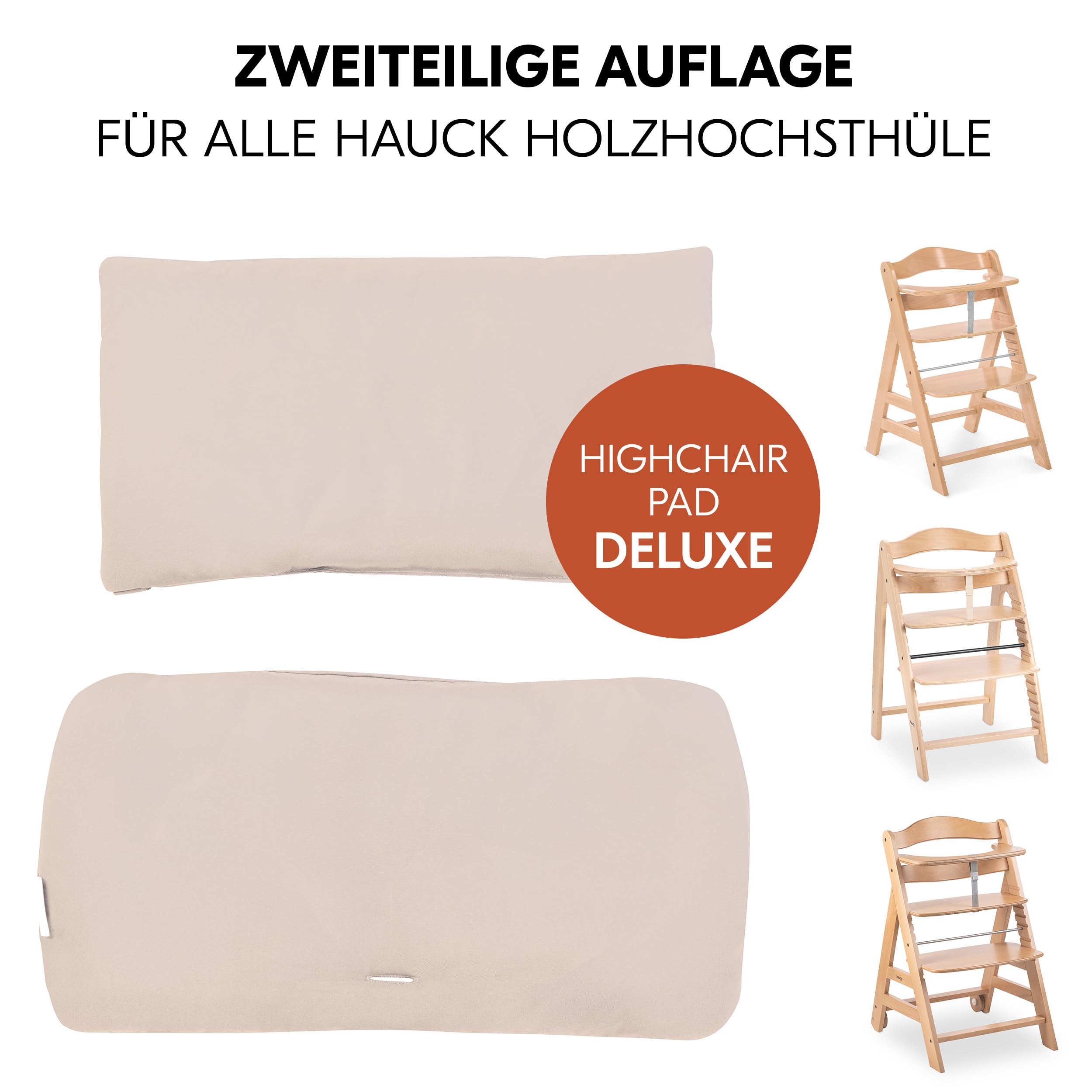 hauck 2-tlg. Deluxe Sitzkissen für Alpha Hochstuhl - Sitzpolster/Sitzauflage/Sitzverkleinerer/Hochstuhlauflage (Beige) | 2-teiliges Sitzpolster für hauck Alpha Hochstuhl | als Sitzauflage, Sitzverkleinerer und Hochstuhlauflage