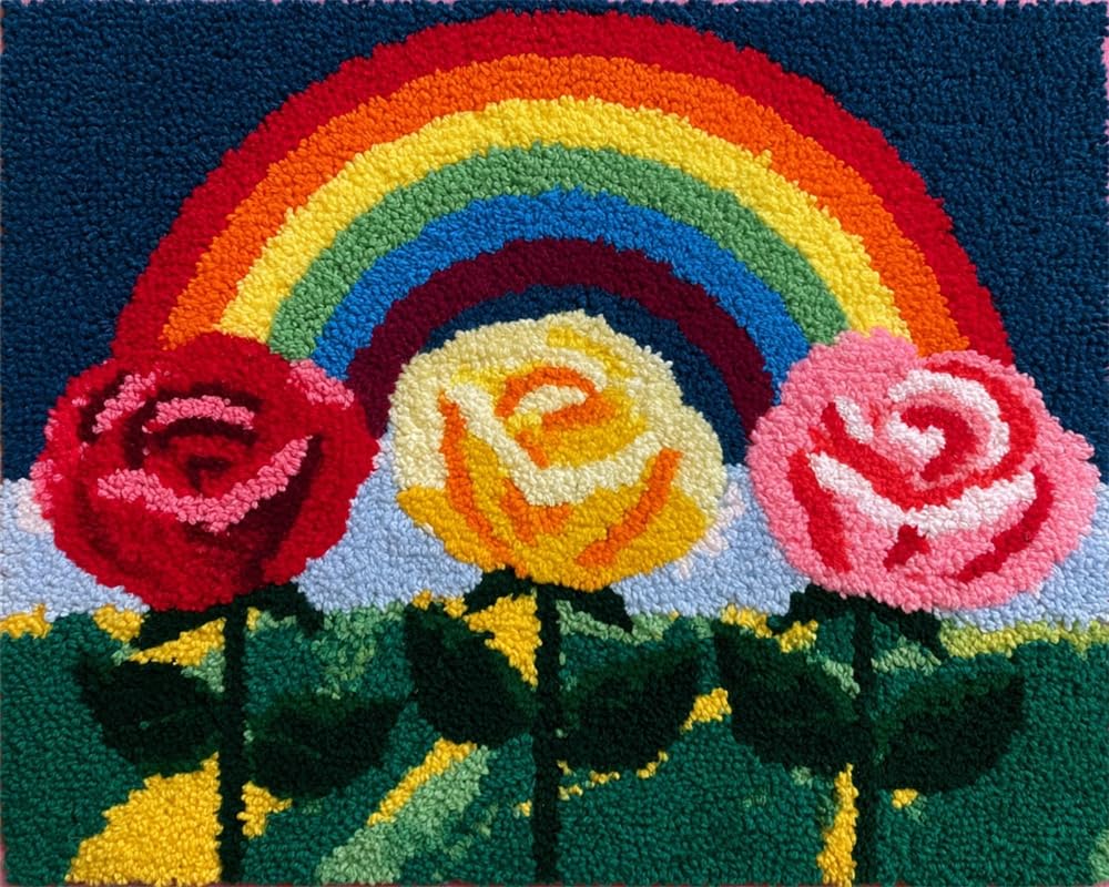 FWRTYCB Latch Hook Rug Kit Roses Under a Rainbow
