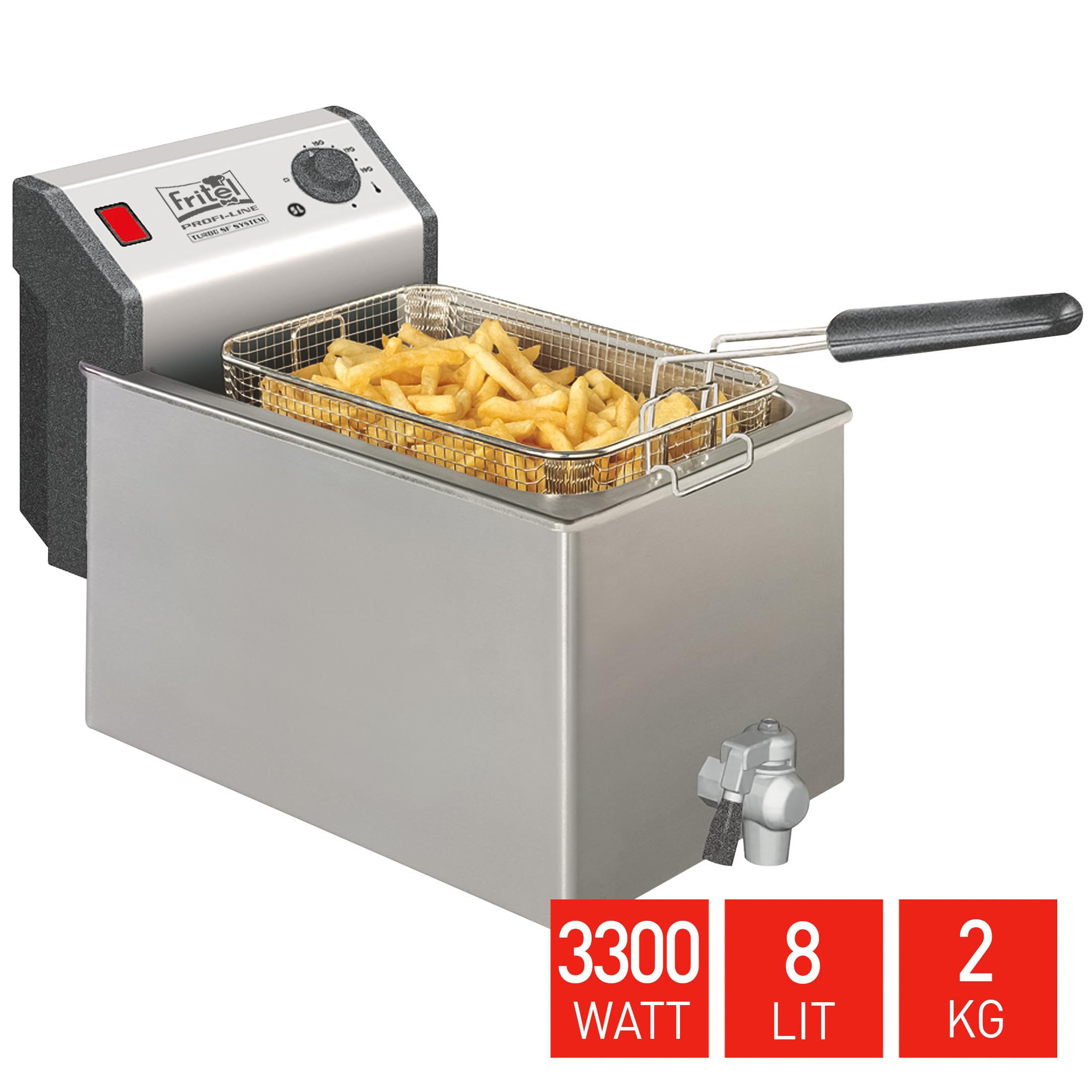 FRITEL Profi 4620 Fritteuse 8 l 3300 W Antistoffdeckel Hahn Öl Fettfilter