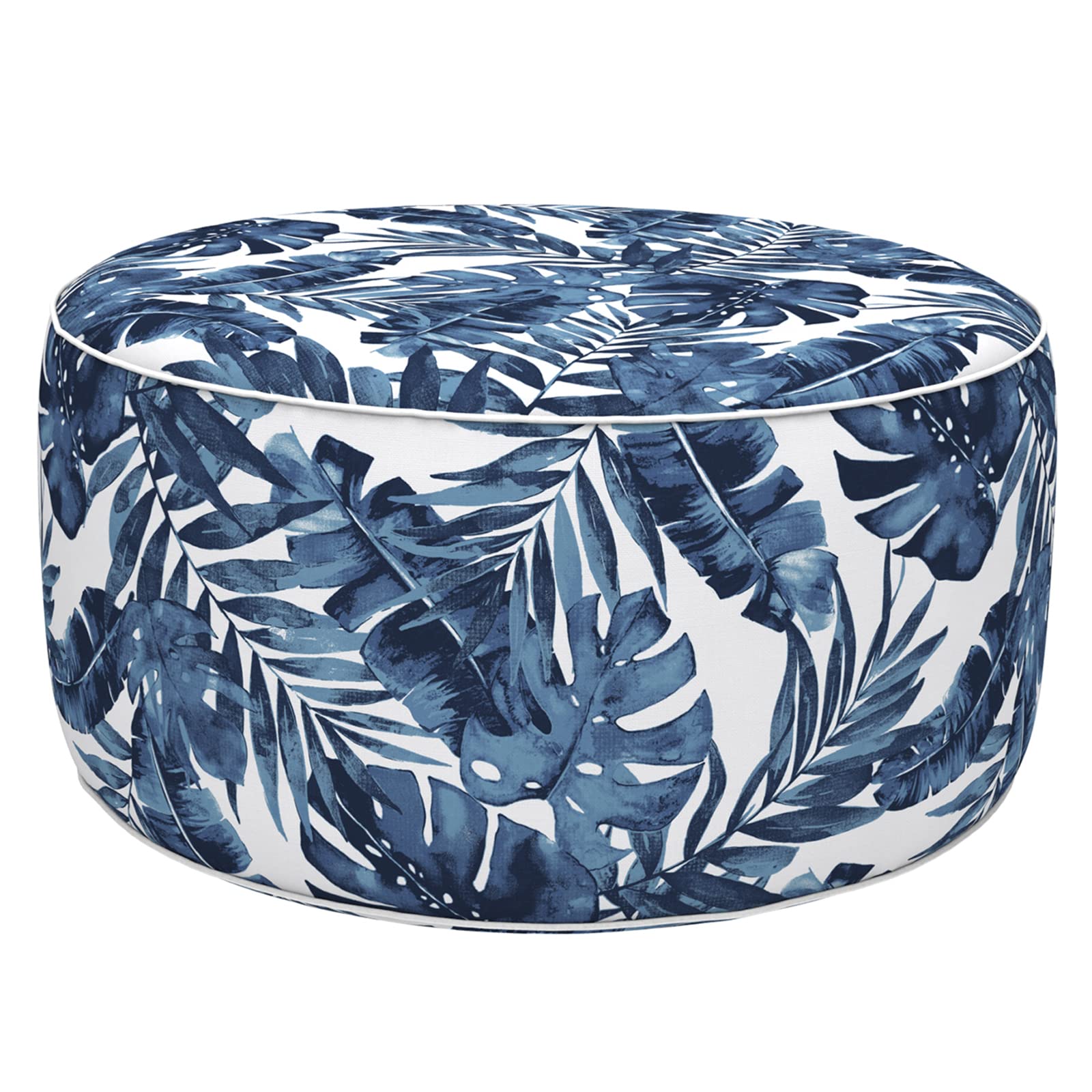 LVTXIII Outdoor/Indoor Inflatable Ottoman, 31"x31"x14" Patio Footrest Stool, Portable Round Pouf Ottoman for Patio Garden, Camping or Home Decoration, Palm Blue