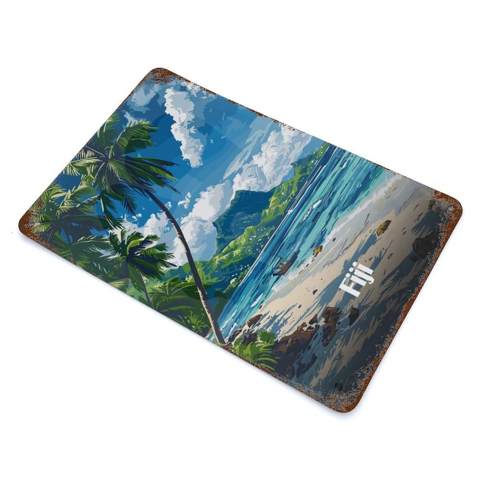 Vintage Metal Tin Sign with Fiji Beach Paradise Design 11.8"x7.9", for Garage, Bar And Workshop Decor, Novelty Wall Decor