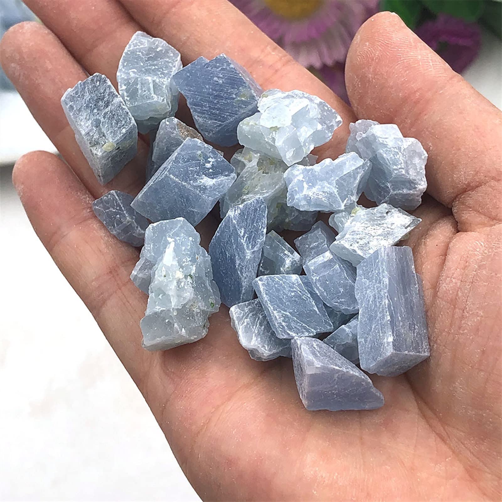 Raccolta domiciliare 50 g/Confezione Bulk Natural Raw Blue Calcite Pietra Grezza Chip Cristalli di Quarzo Roccia Acquario Decorazione della Stanza di casa