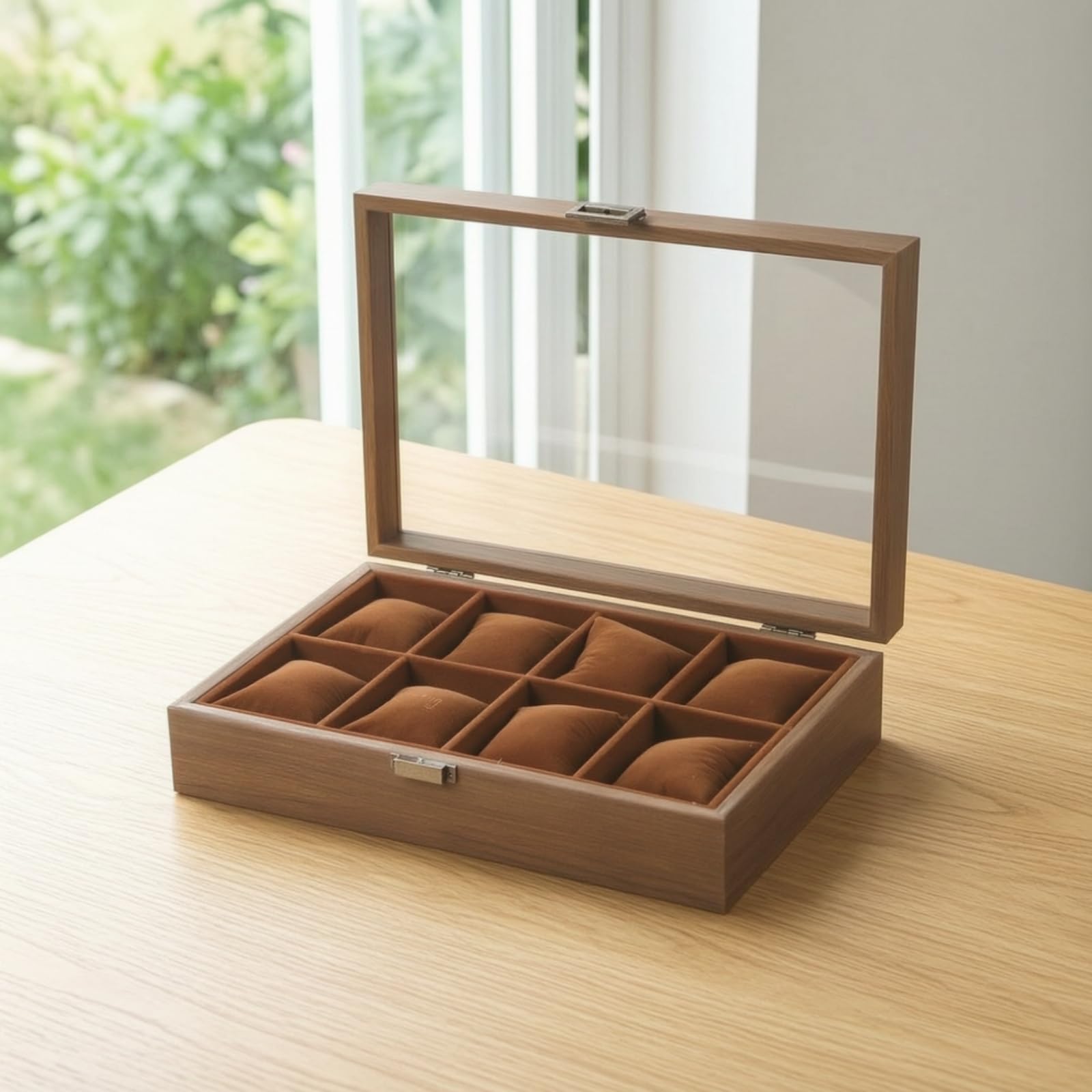 Scatola Porta Orologi con Coperchio in Vetro Trasparente Scatola Portaorologi con Chiusura Imbottito Organizzatore per Amanti Dei Gioielli, Negozi, 12 Posti, Versione Standard
