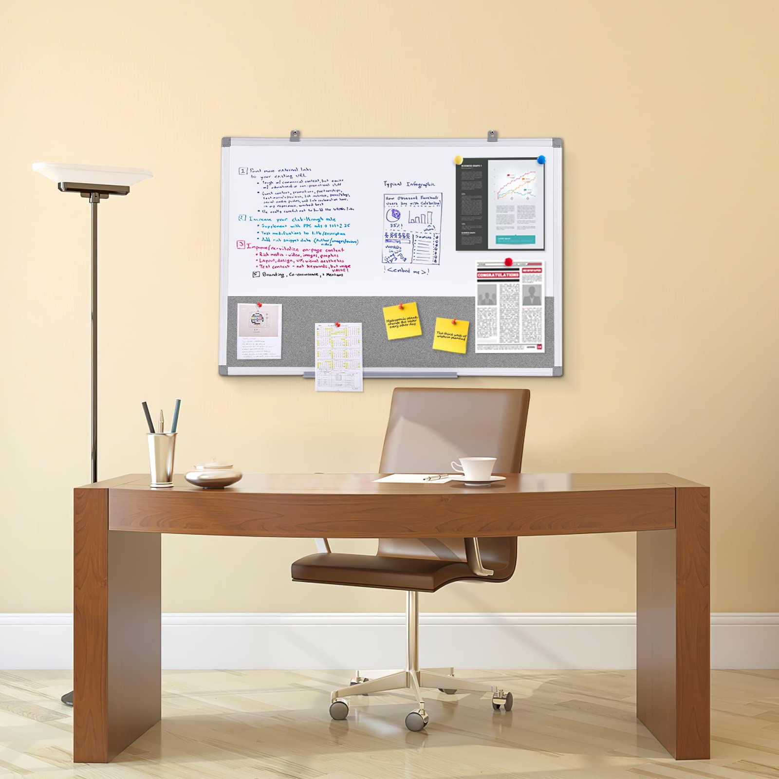 Combo Dry Erase Fabric Bulletin Board Wall Mount Notoice Pins Board Vision Board for Home School