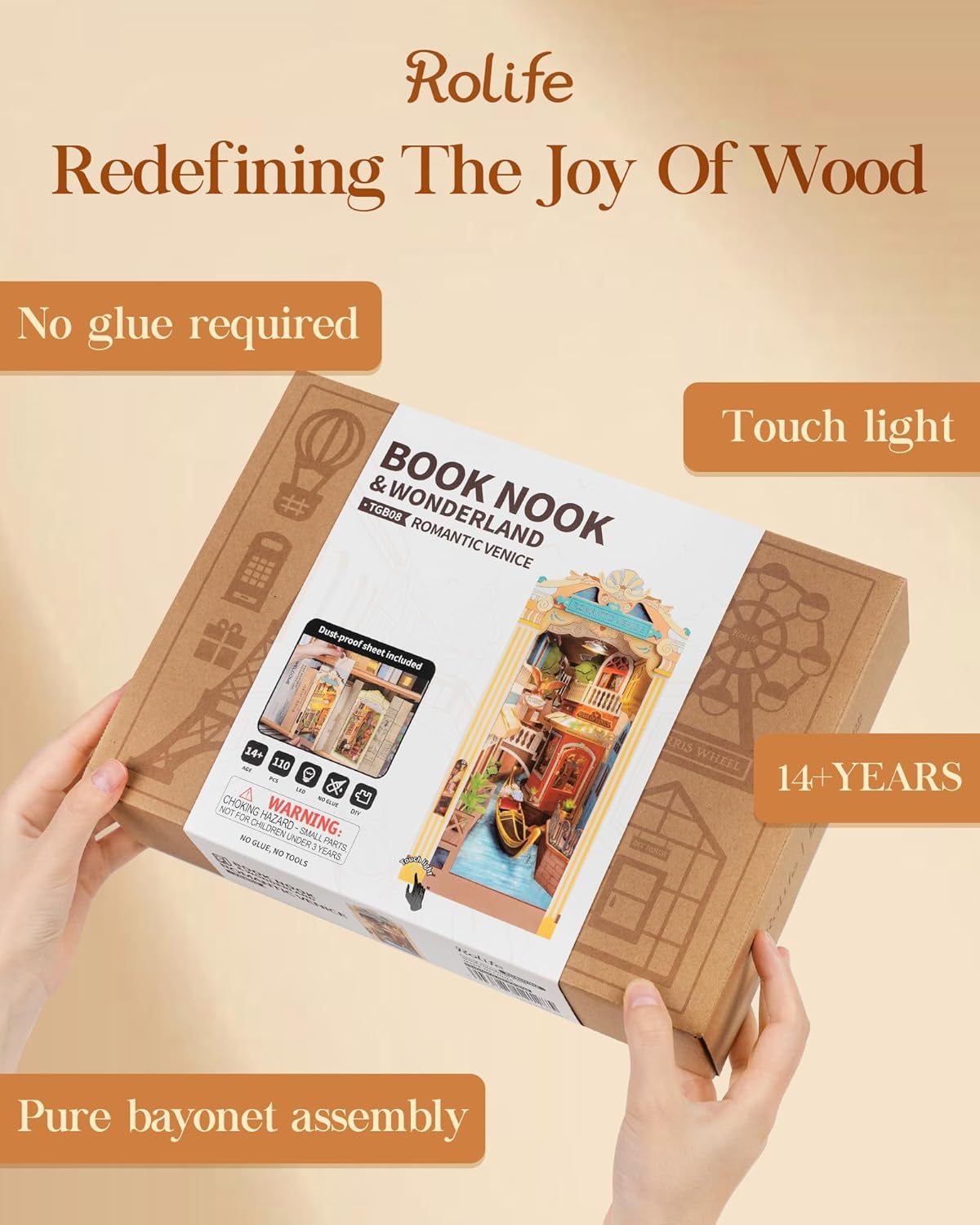Rolife DIY Book Nook Kit for Adults, Miniature Dollhouse Booknook Kit, 3D Wooden Puzzle Creative Decorative Bookends Bookshelf Diorama Insert Crafts Hobbies Gifts (Romantic Venice)