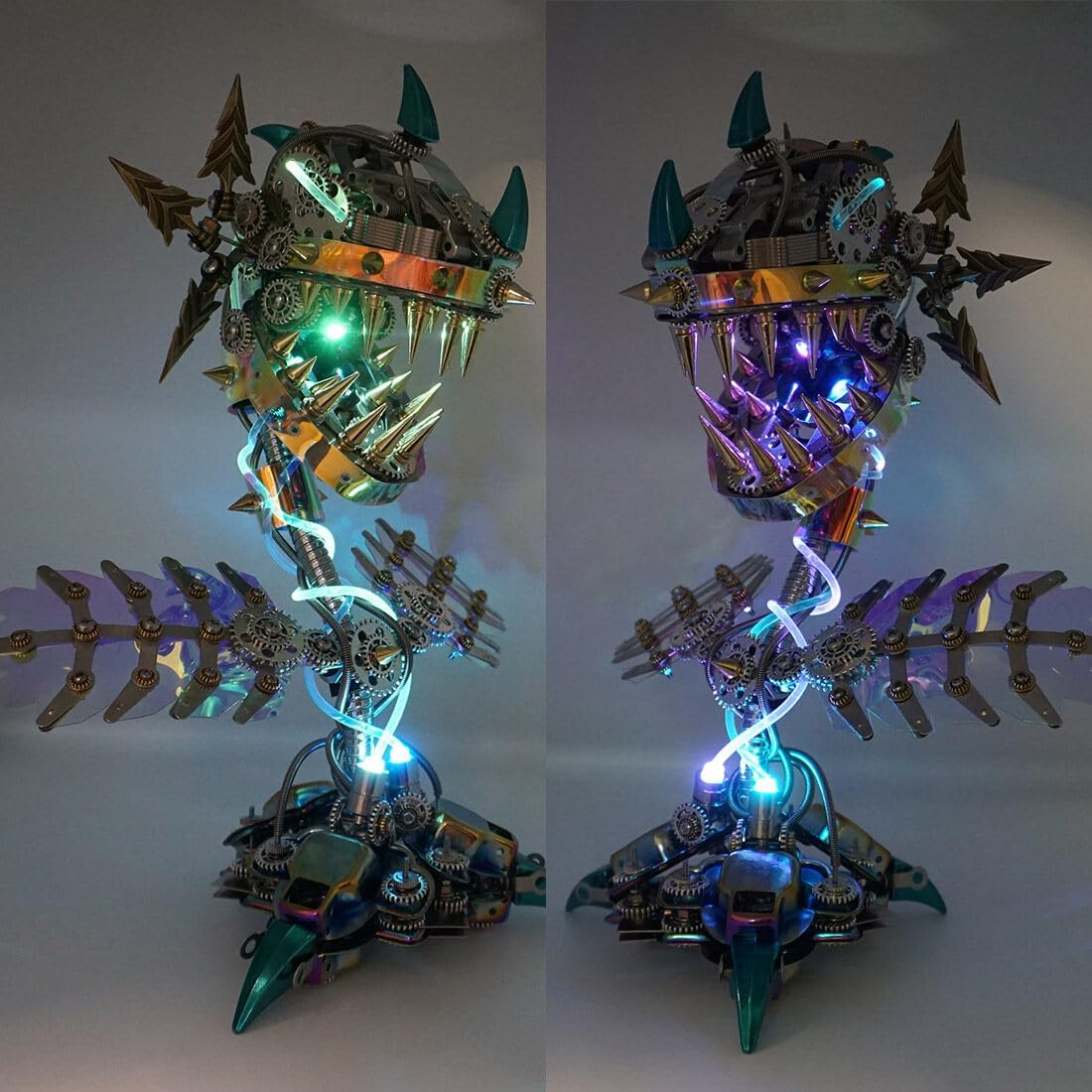 3D Metal Puzzle Model, Steampunk Mechanical Piranha Plant Flower 3D Metal Jigsaw Puzzles Assembly Kits with Light, Home Decor Display for Adults and Teens (770 PCS)