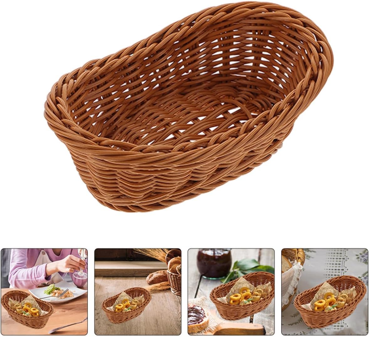 3pcs Hand Woven Ingot Shape Bread Basket for Serving