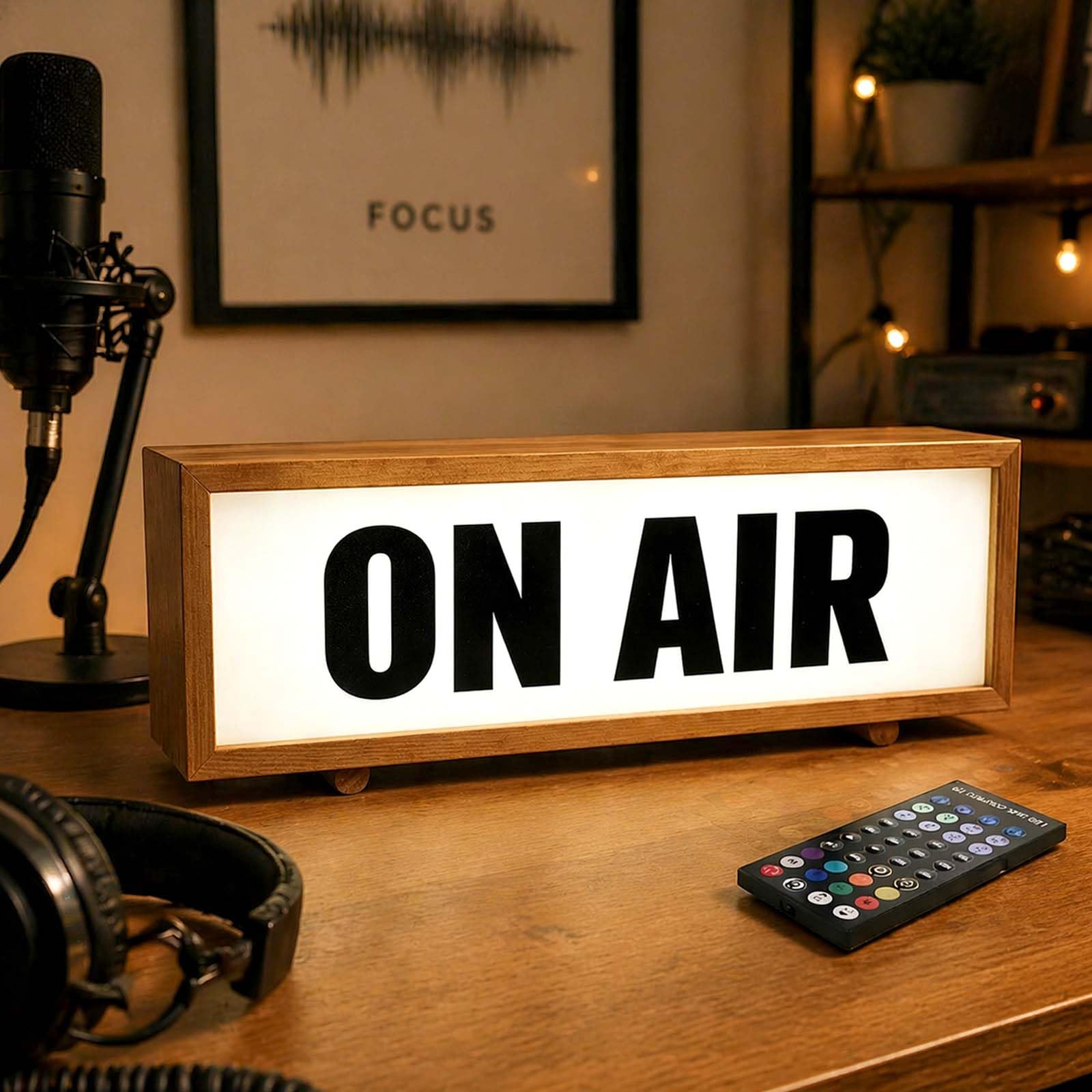 On Air neonowy znak ON AIR retro drewniana rama światło LED z wieloma trybami jasności, zasilany przez USB, montowany na ścianie lub biurku, ściemniany znak, światło bar, klub, pokój