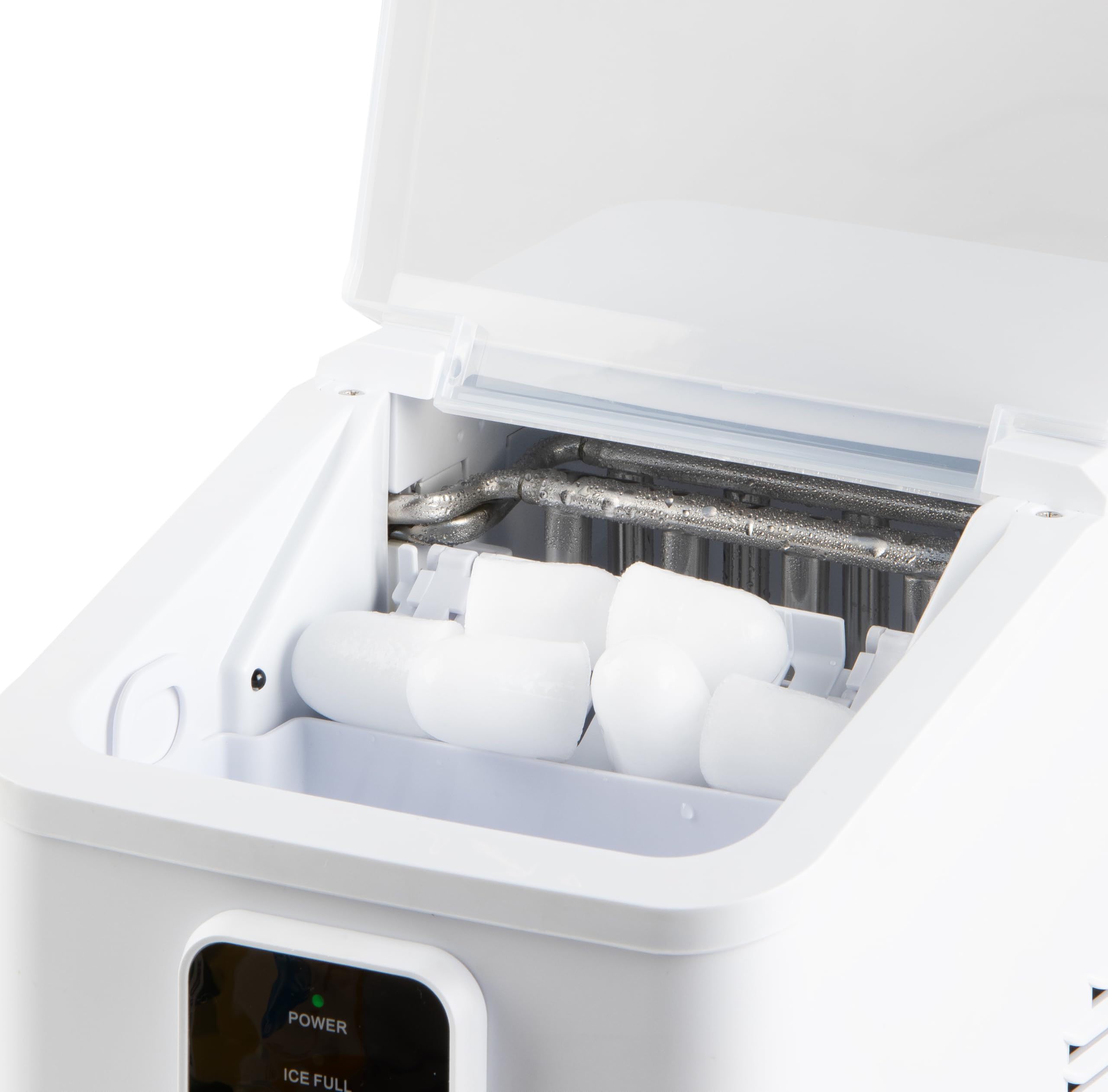 DOMO DO9292IB - Máquina para hacer cubitos de hielo con pala de hielo – 0,8 l – 9 cubitos de hielo en 8 minutos – 12 kg en 24 horas – Pequeña máquina de hielo portátil con mango – Blanco