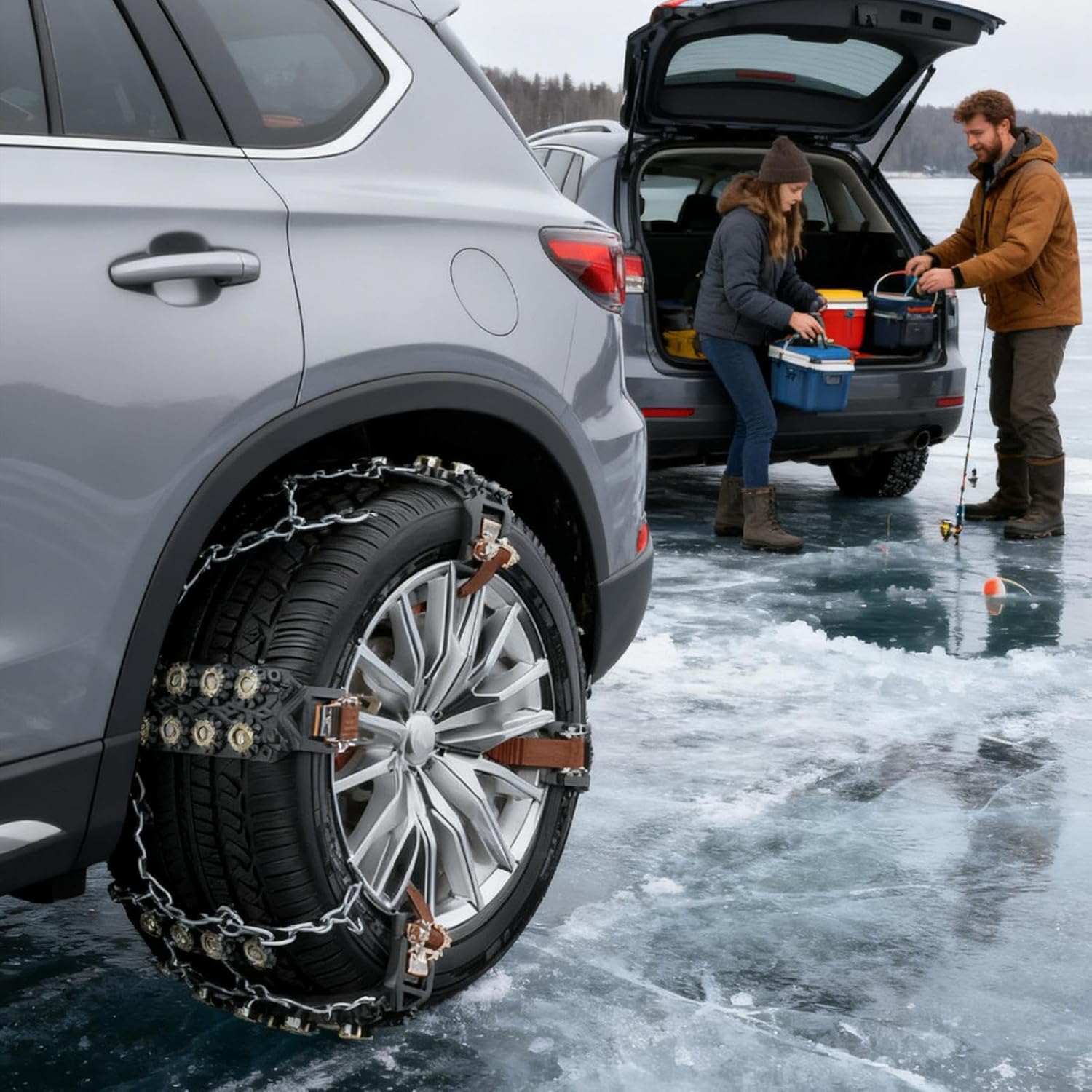 Snow Chains for Trucks, 8 Piece Heavy Duty Traction Kit, Anti Skid Snow Chains, Robust Design with Easy Installation, Vehicle Accessory for 6.5-9.65-Inch Tires SUV Truck RV Pickup Minivan Winter