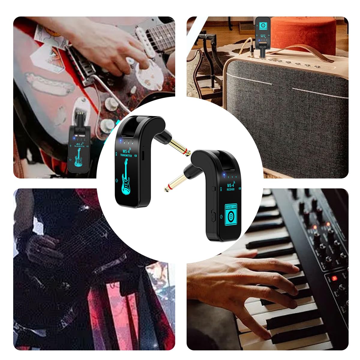 Sarini Nuevo transceptor inalámbrico de Guitarra 2.4G Transceptor inalámbrico de Guitarra eléctrica Sistema de transmisión inalámbrica de Guitarra de 8 Canales 10 Horas de duración de la batería